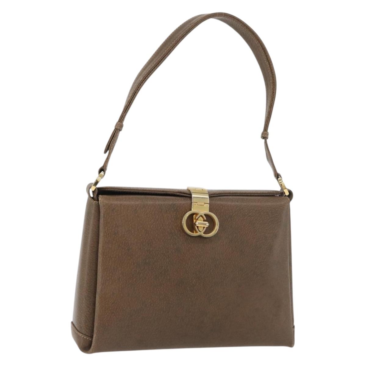 GUCCI Shoulder Bag Leather Brown Gold Auth 126290