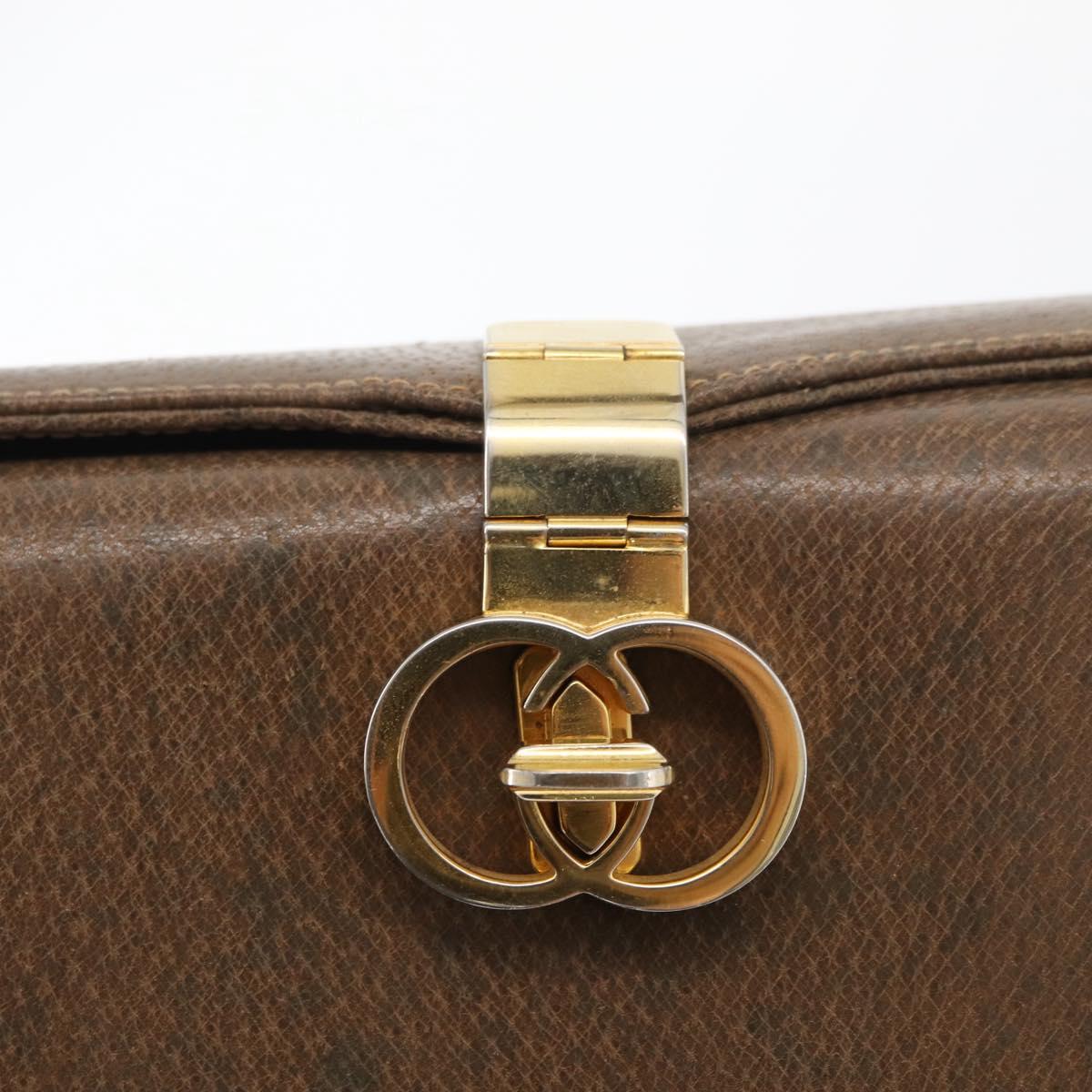 GUCCI Shoulder Bag Leather Brown Gold Auth 126290