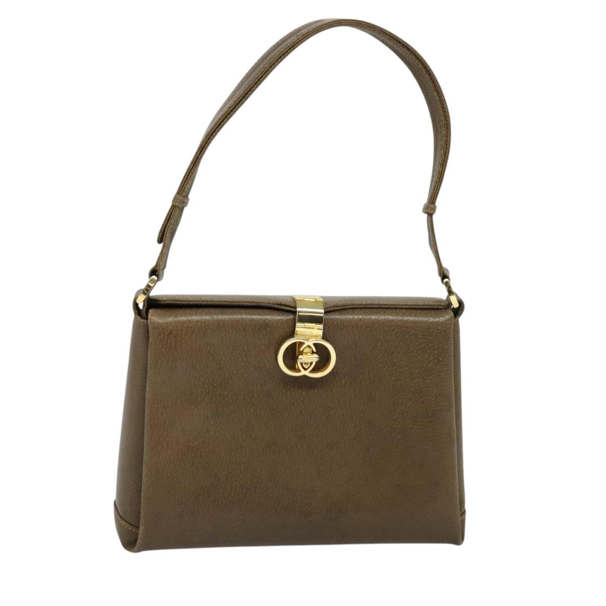 GUCCI Shoulder Bag Leather Brown Gold Auth 126290