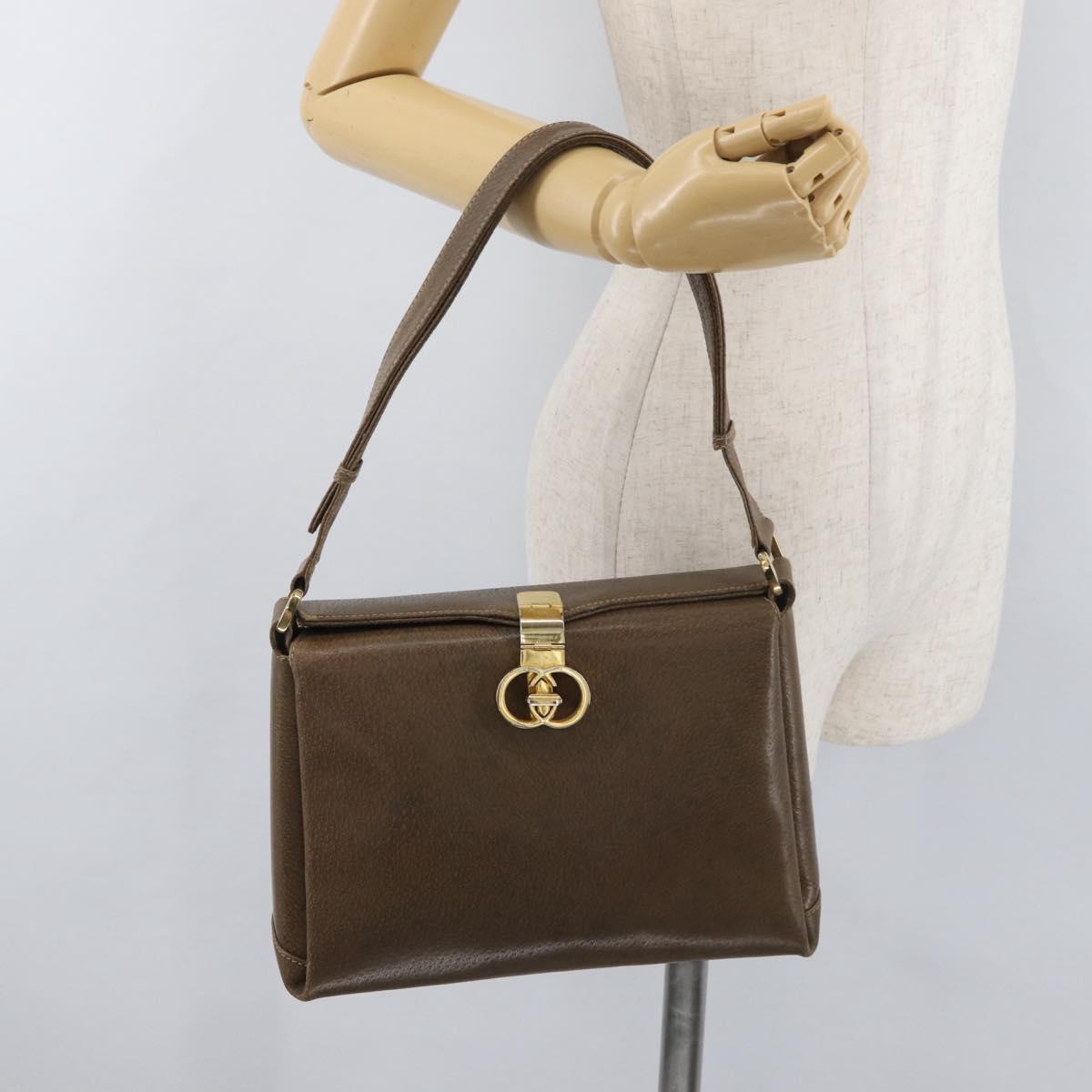 GUCCI Shoulder Bag Leather Brown Gold Auth 126290