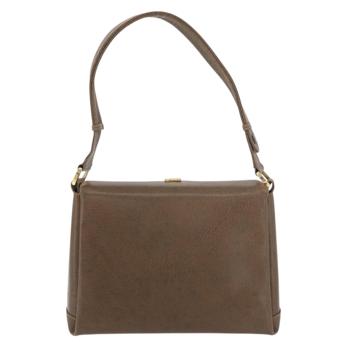 GUCCI Shoulder Bag Leather Brown Gold Auth 126290