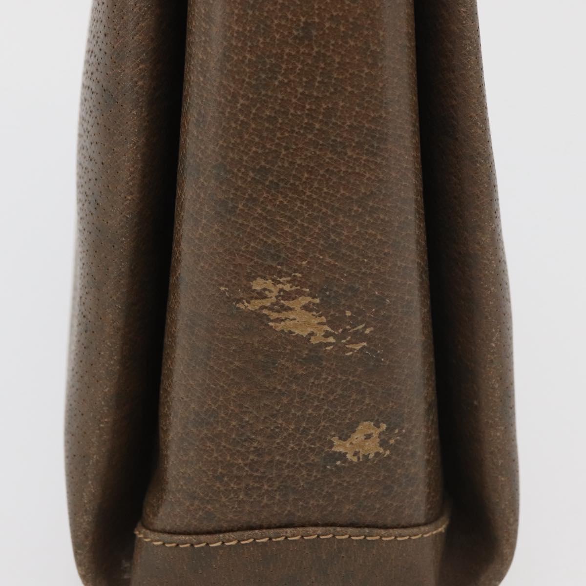 GUCCI Shoulder Bag Leather Brown Gold Auth 126290