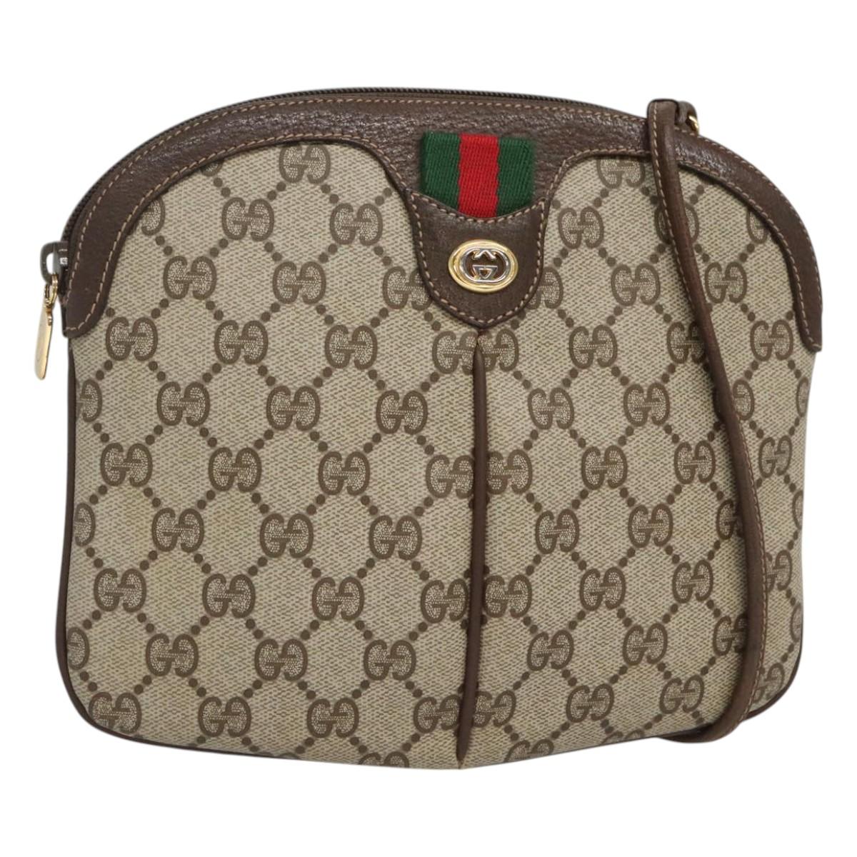 GUCCI GG Supreme Web Sherry Line Bag PVC Beige Gold 904 02 047 Auth 126294