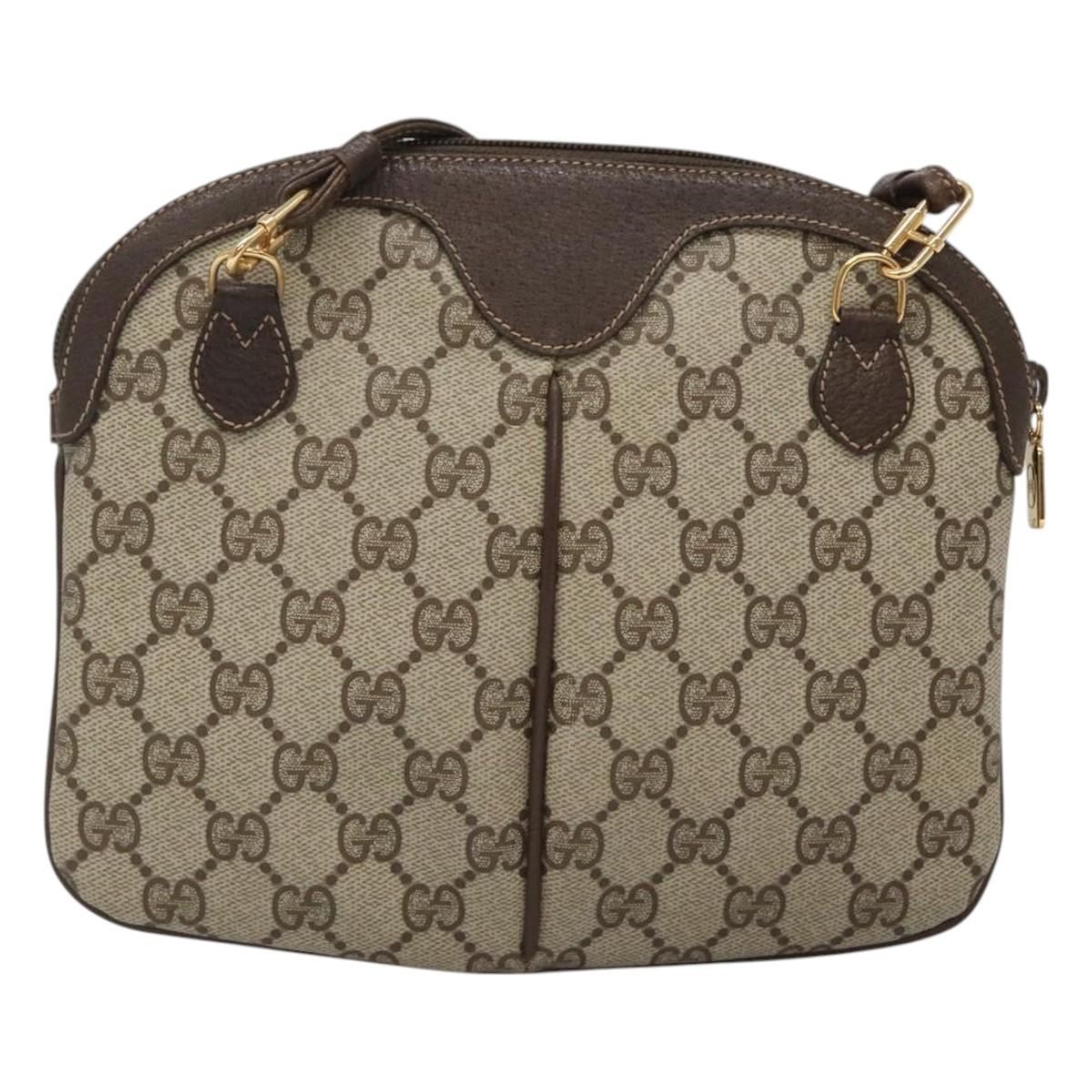 GUCCI GG Supreme Web Sherry Line Bag PVC Beige Gold 904 02 047 Auth 126294