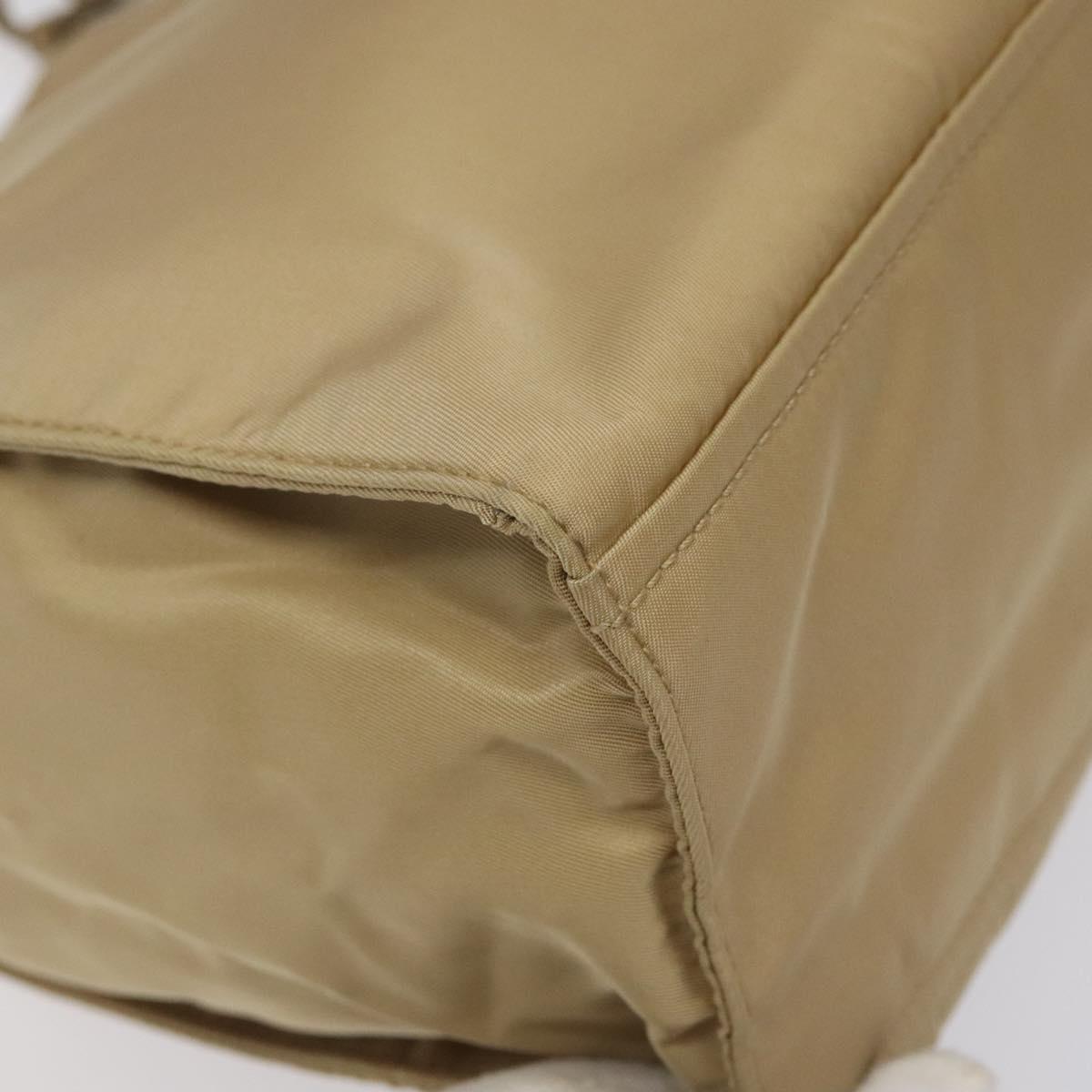 PRADA Tote Bag Nylon Beige Silver Auth 126300