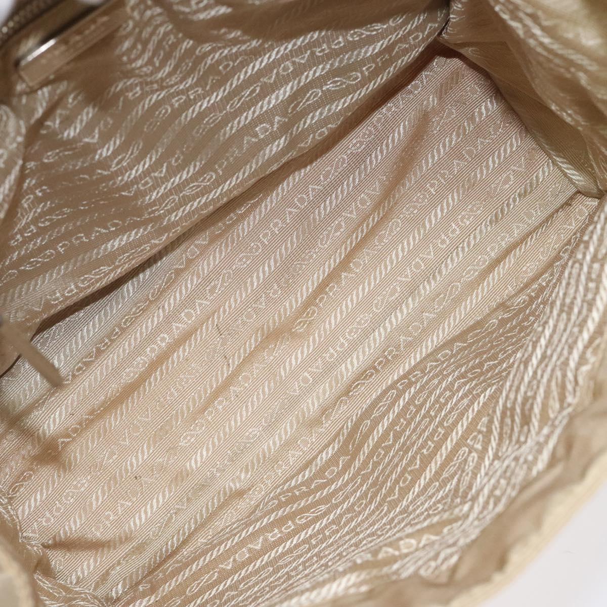 PRADA Tote Bag Nylon Beige Silver Auth 126300