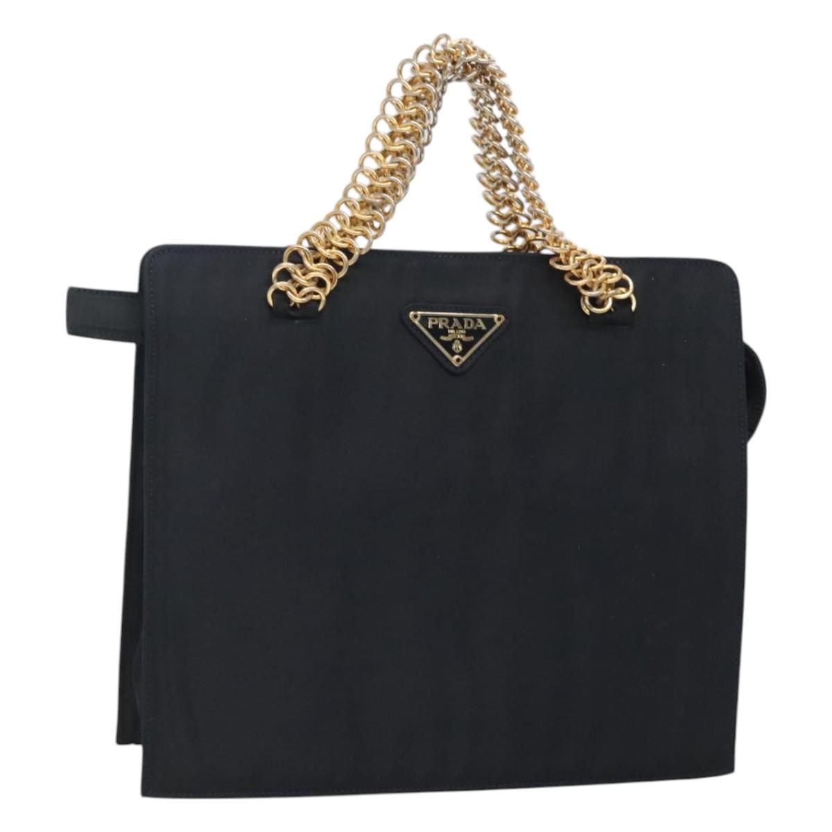PRADA Hand Bag Nylon Navy Gold Auth 126301