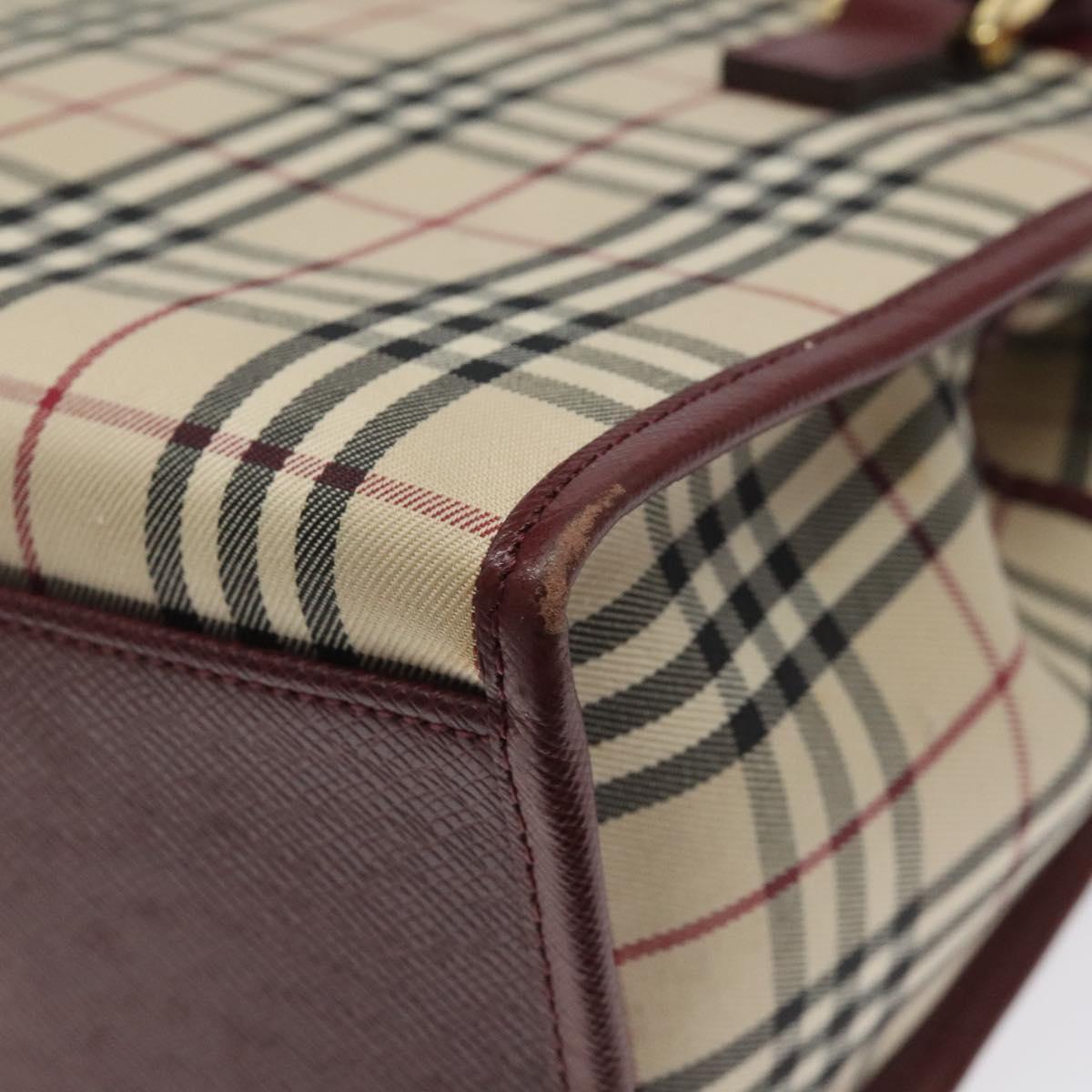 BURBERRY Nova Check Hand Bag Canvas Beige Gold Auth 126305
