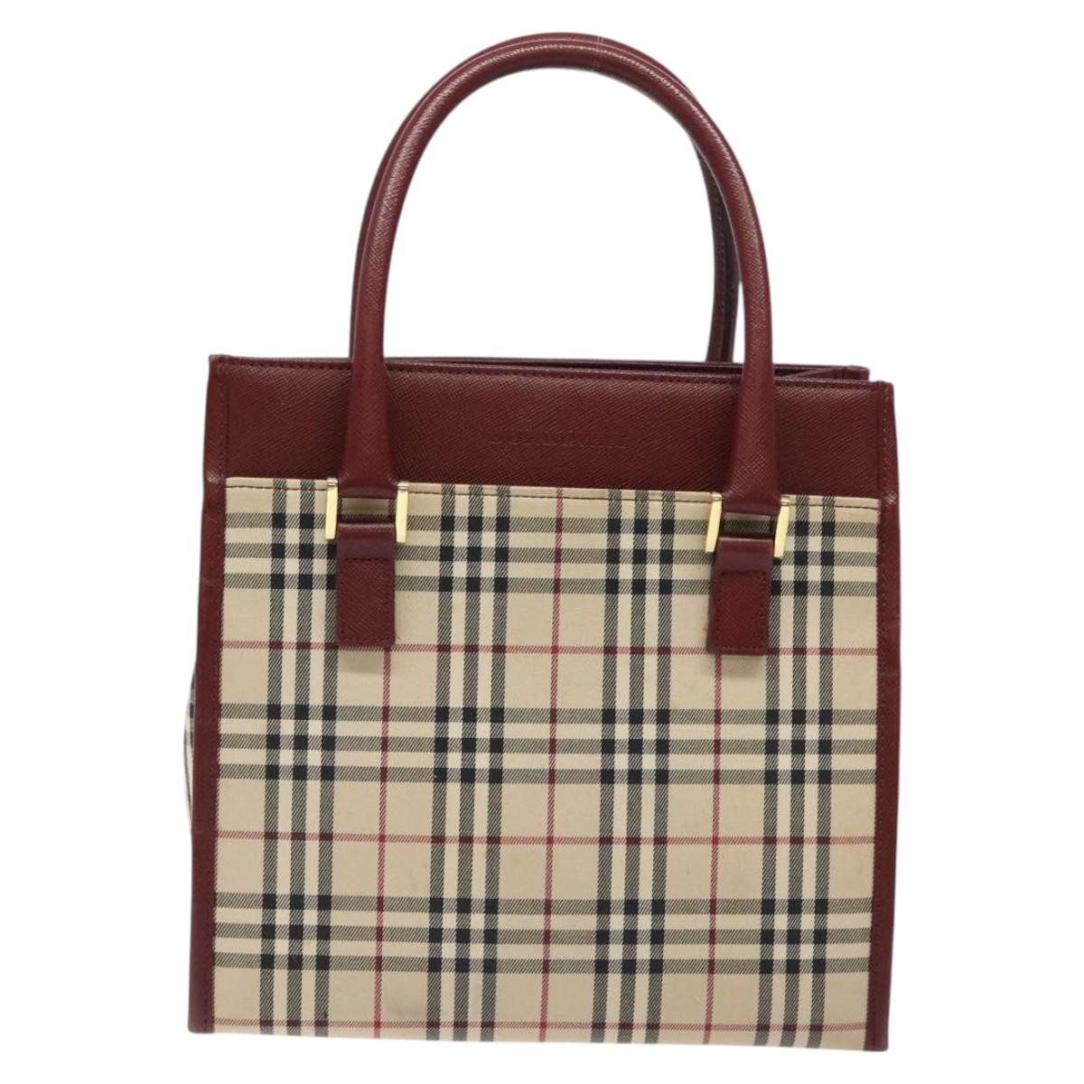 BURBERRY Nova Check Hand Bag Canvas Beige Gold Auth 126305