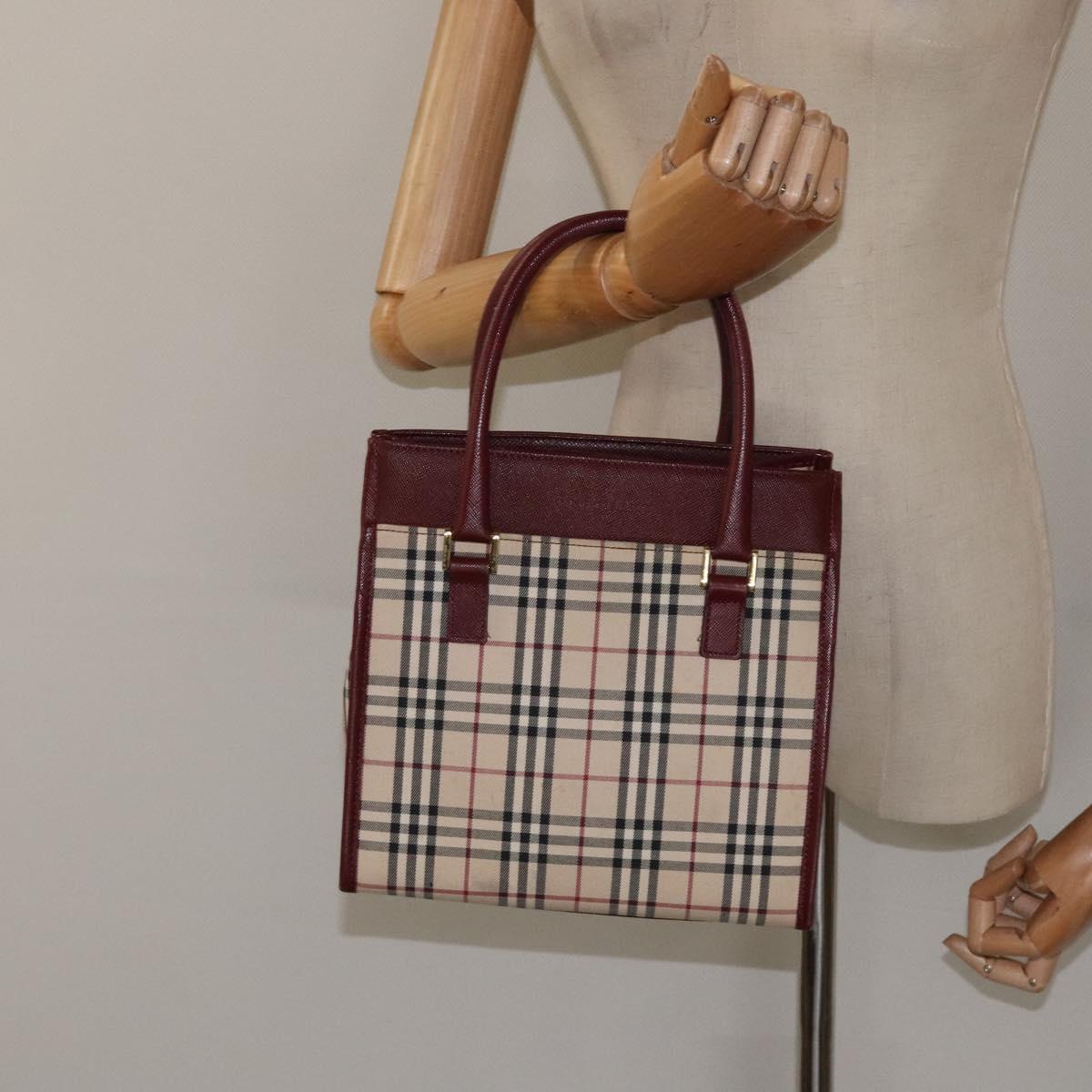 BURBERRY Nova Check Hand Bag Canvas Beige Gold Auth 126305