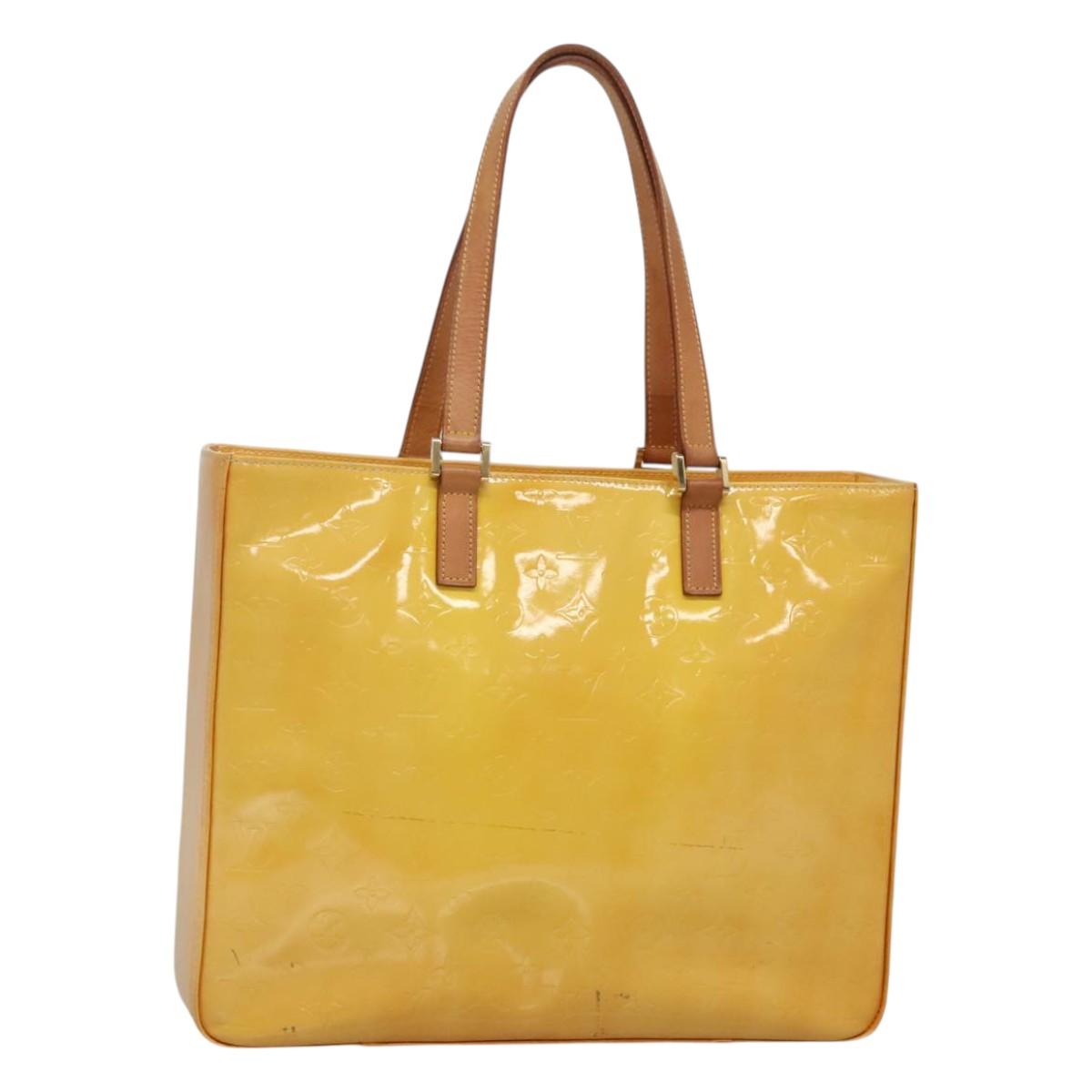 LOUIS VUITTON Monogram Vernis Columbus Tote Bag Lime Yellow M91047 Auth 126315