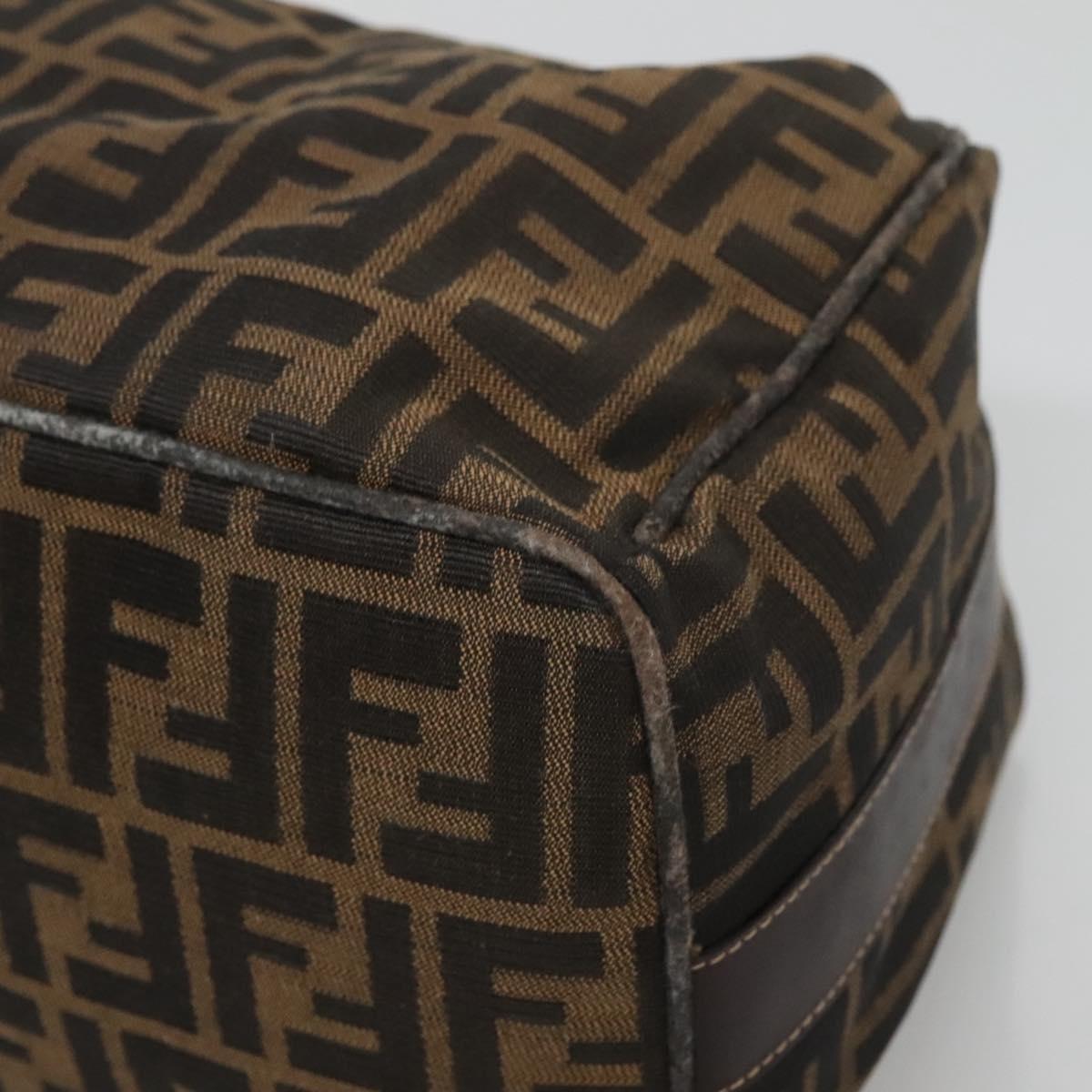 FENDI Zucca Canvas Vanity Pouch Black Brown Gold Auth 126334