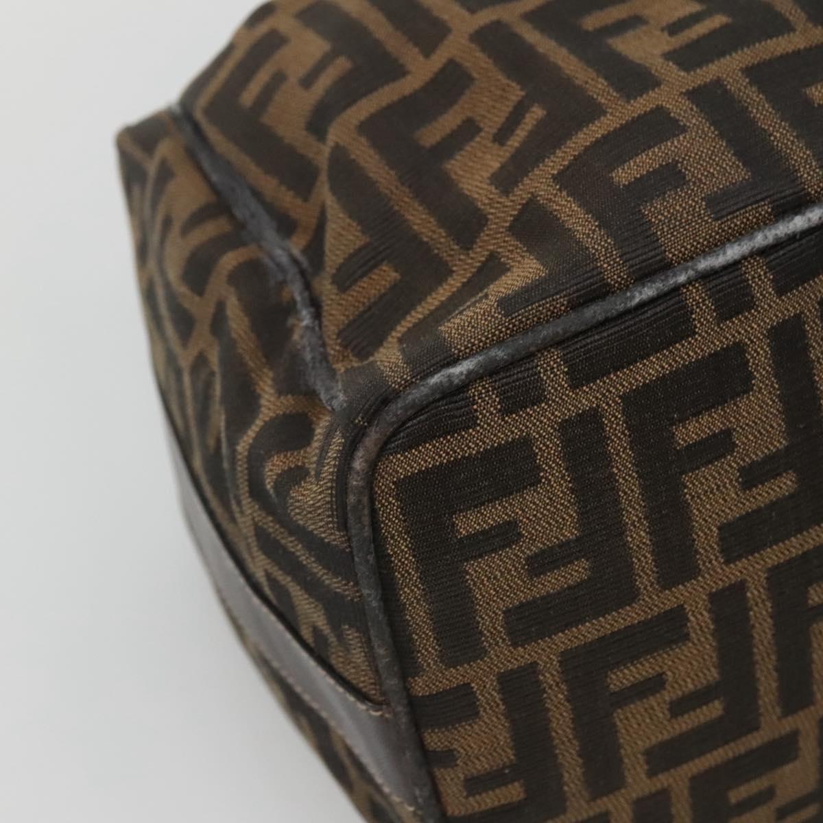 FENDI Zucca Canvas Vanity Pouch Black Brown Gold Auth 126334