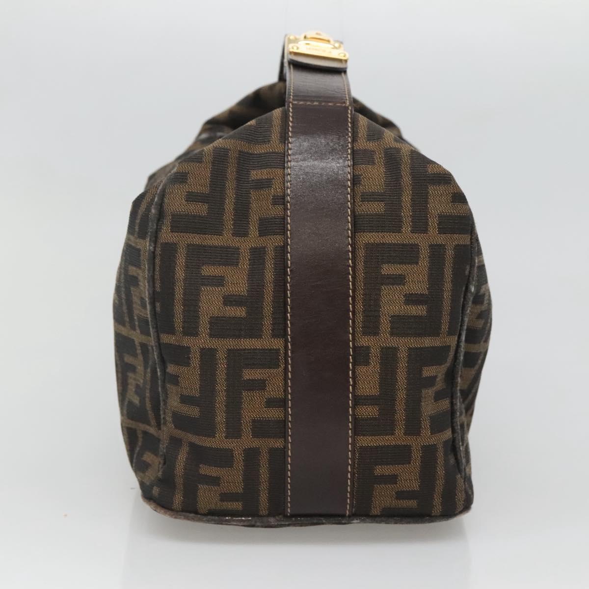 FENDI Zucca Canvas Vanity Pouch Black Brown Gold Auth 126334