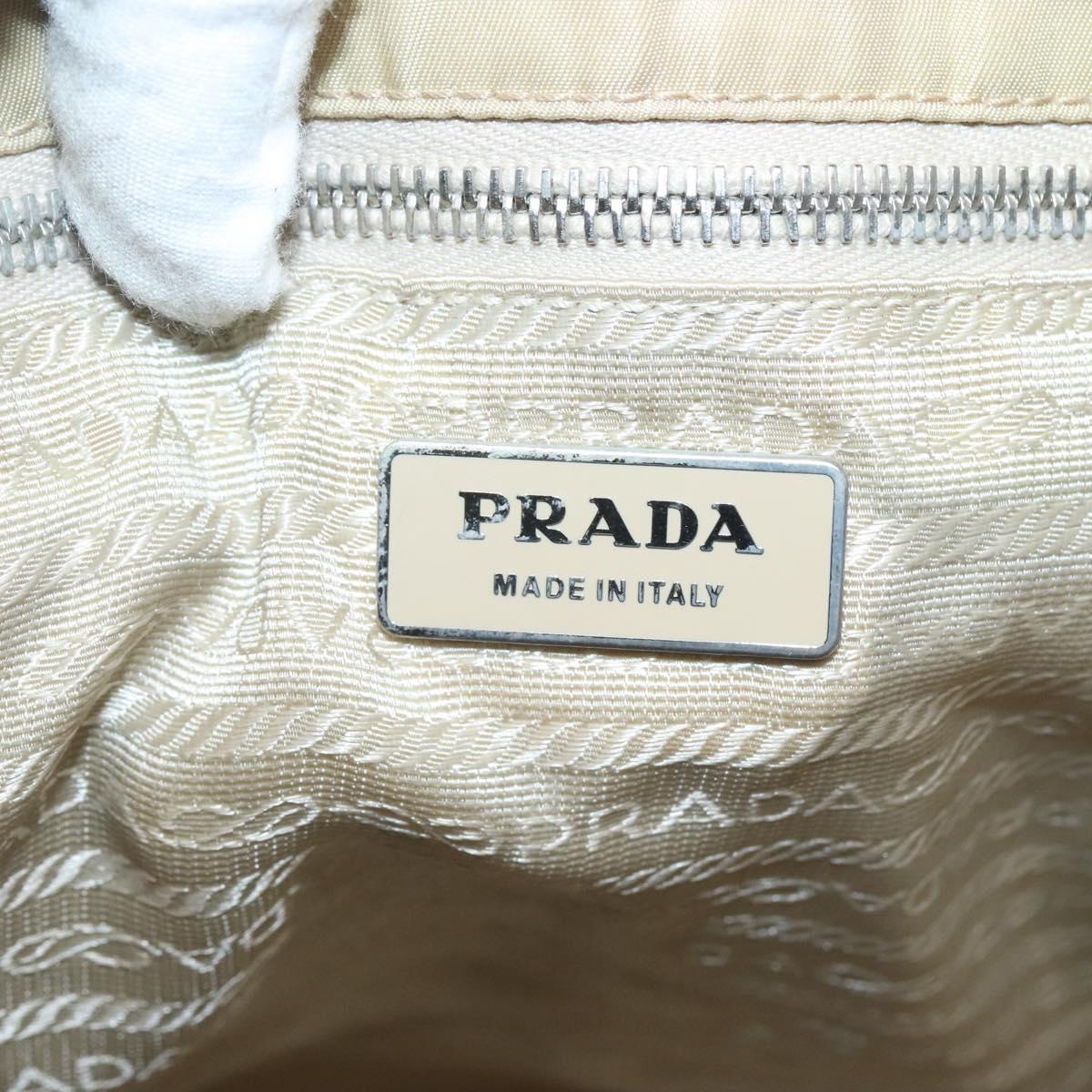 PRADA Hand Bag Nylon Beige Silver Auth 126335