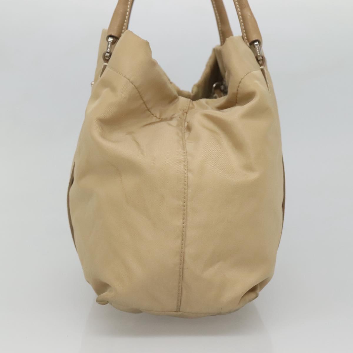 PRADA Hand Bag Nylon Beige Silver Auth 126335