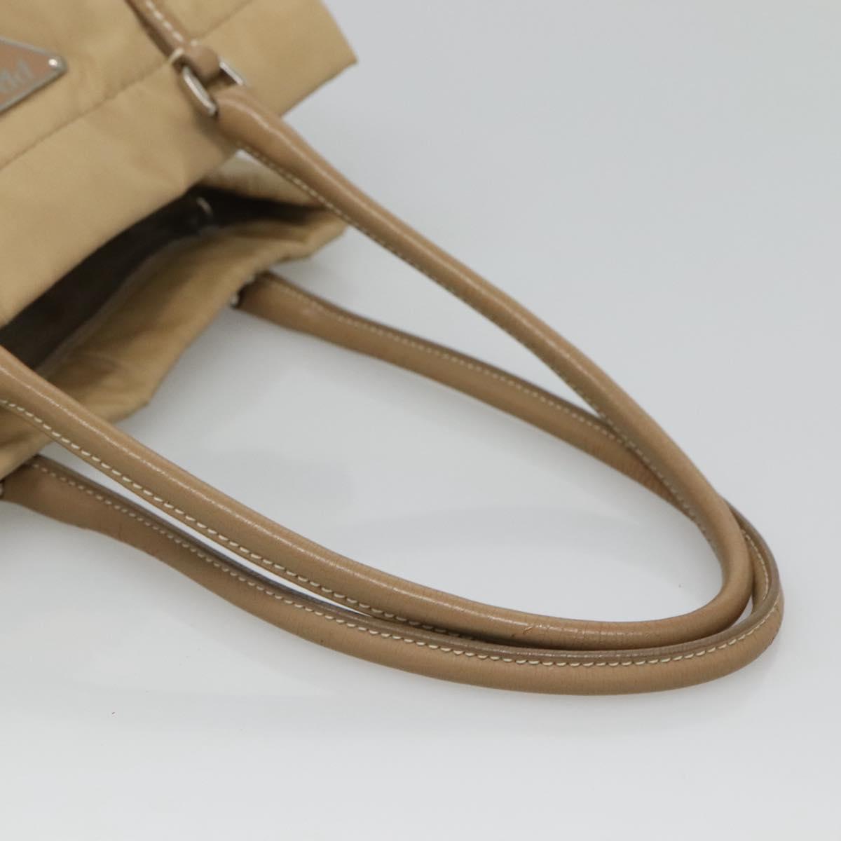 PRADA Hand Bag Nylon Beige Silver Auth 126335