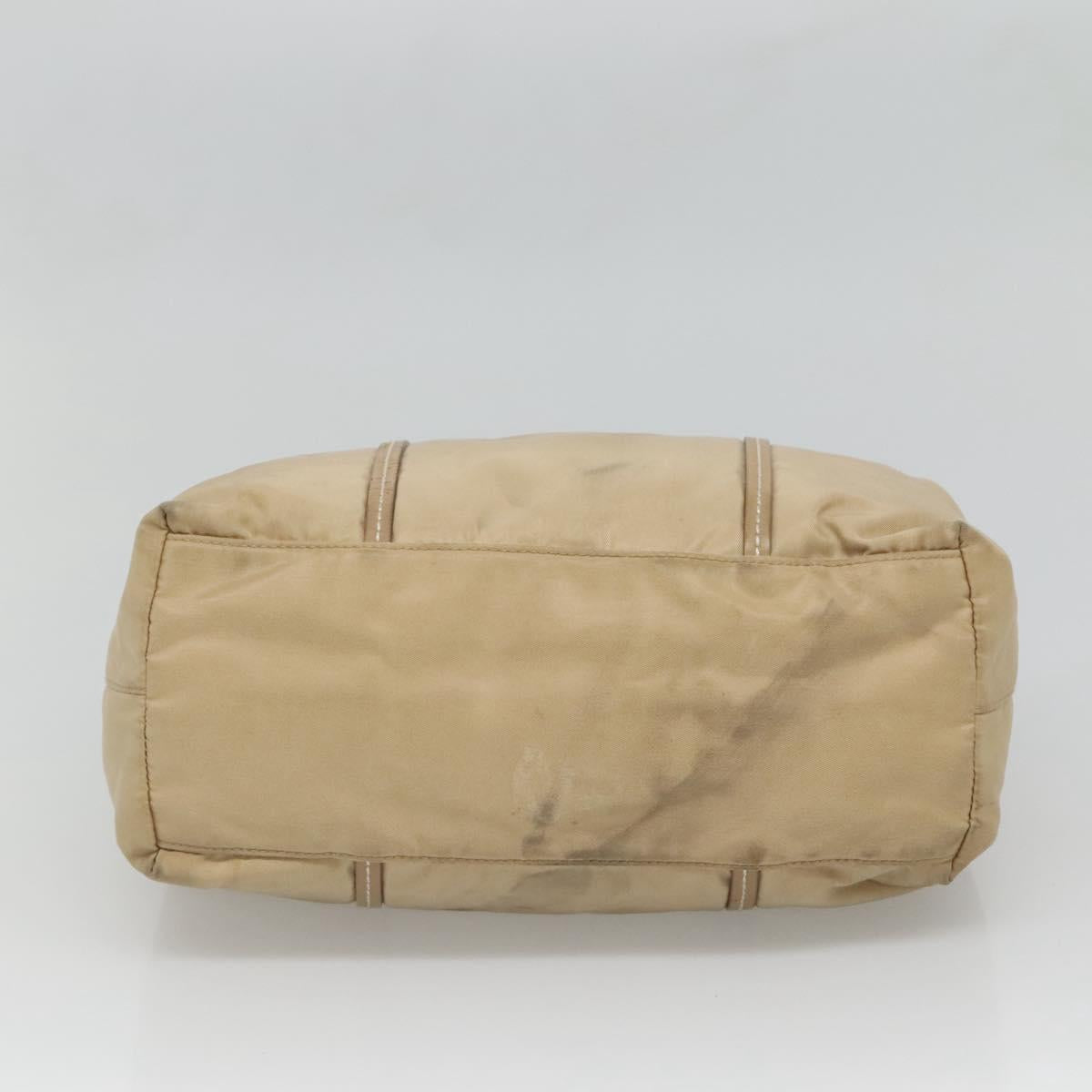 PRADA Hand Bag Nylon Beige Silver Auth 126335