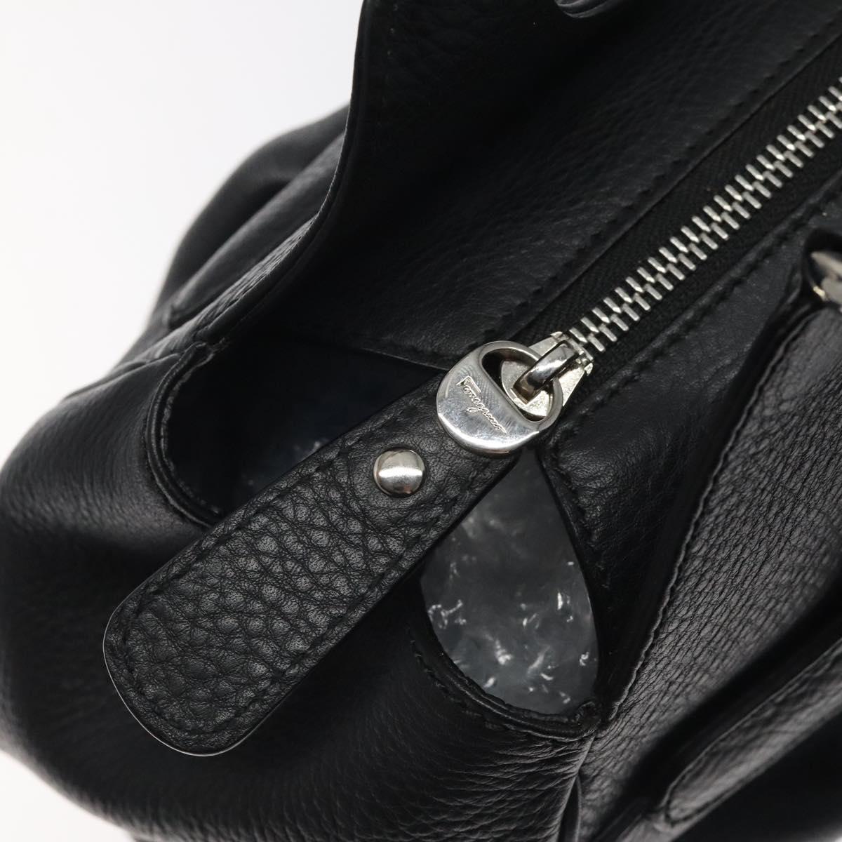 Salvatore Ferragamo Gancini Hand Bag Leather Black Silver Auth 126336