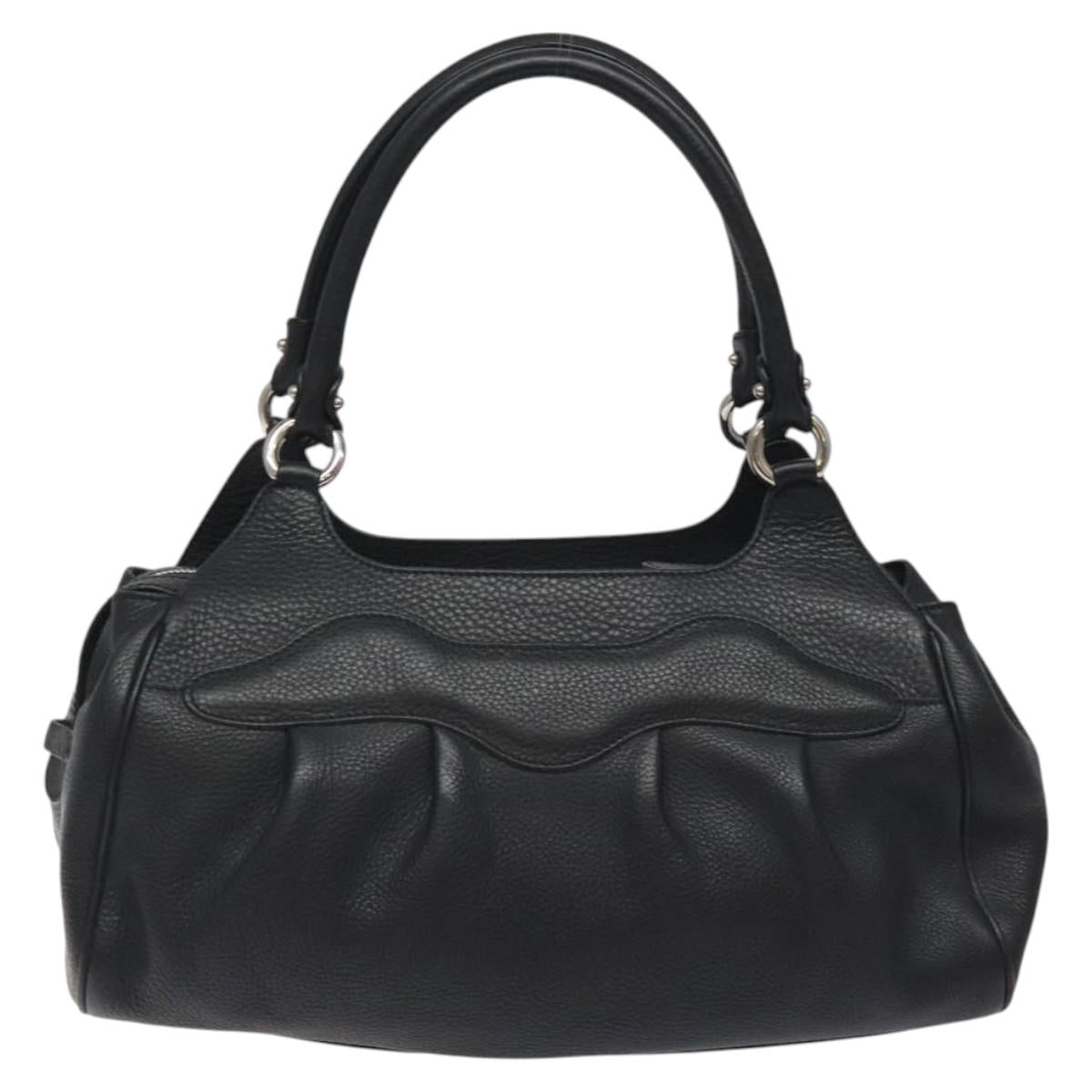 Salvatore Ferragamo Gancini Hand Bag Leather Black Silver Auth 126336