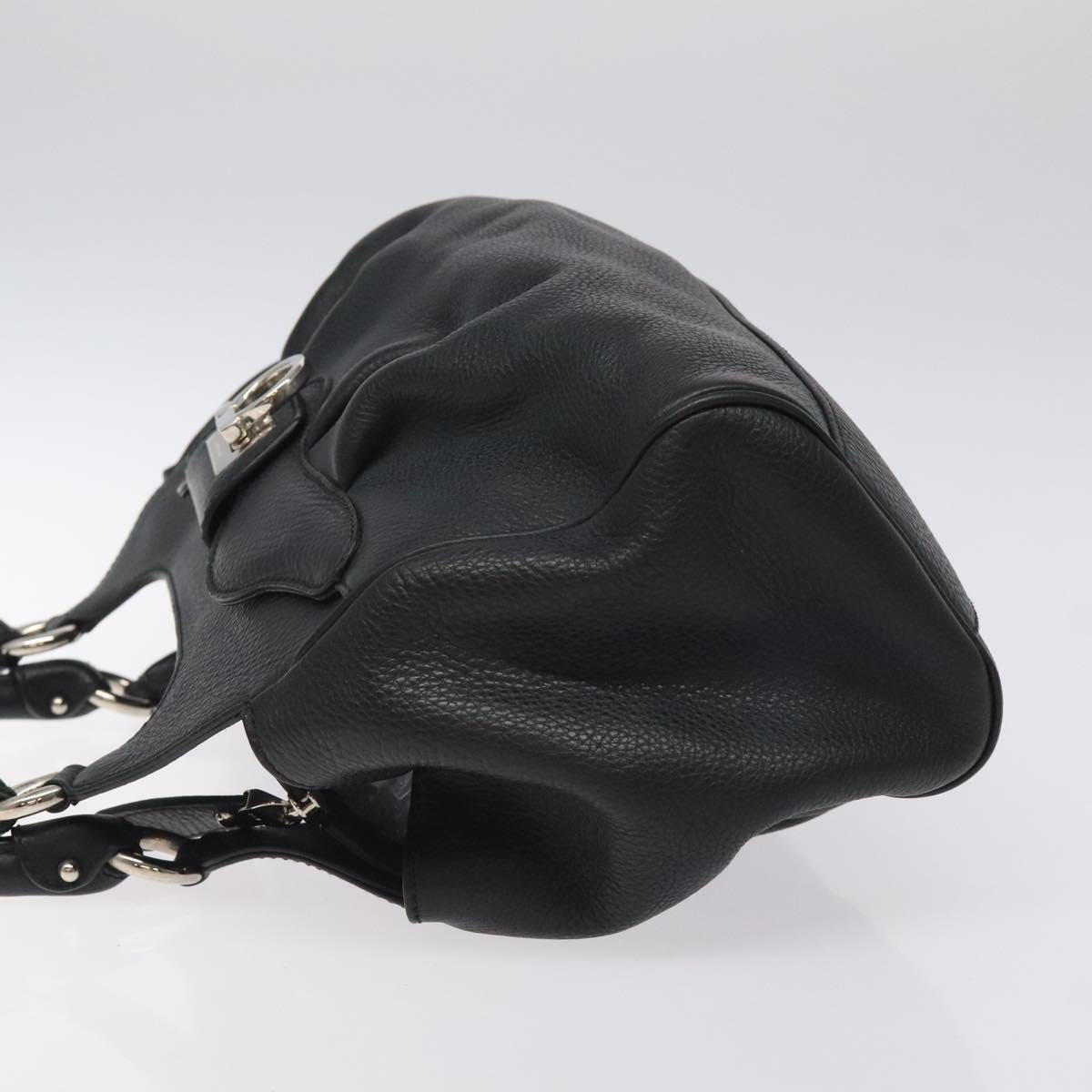 Salvatore Ferragamo Gancini Hand Bag Leather Black Silver Auth 126336