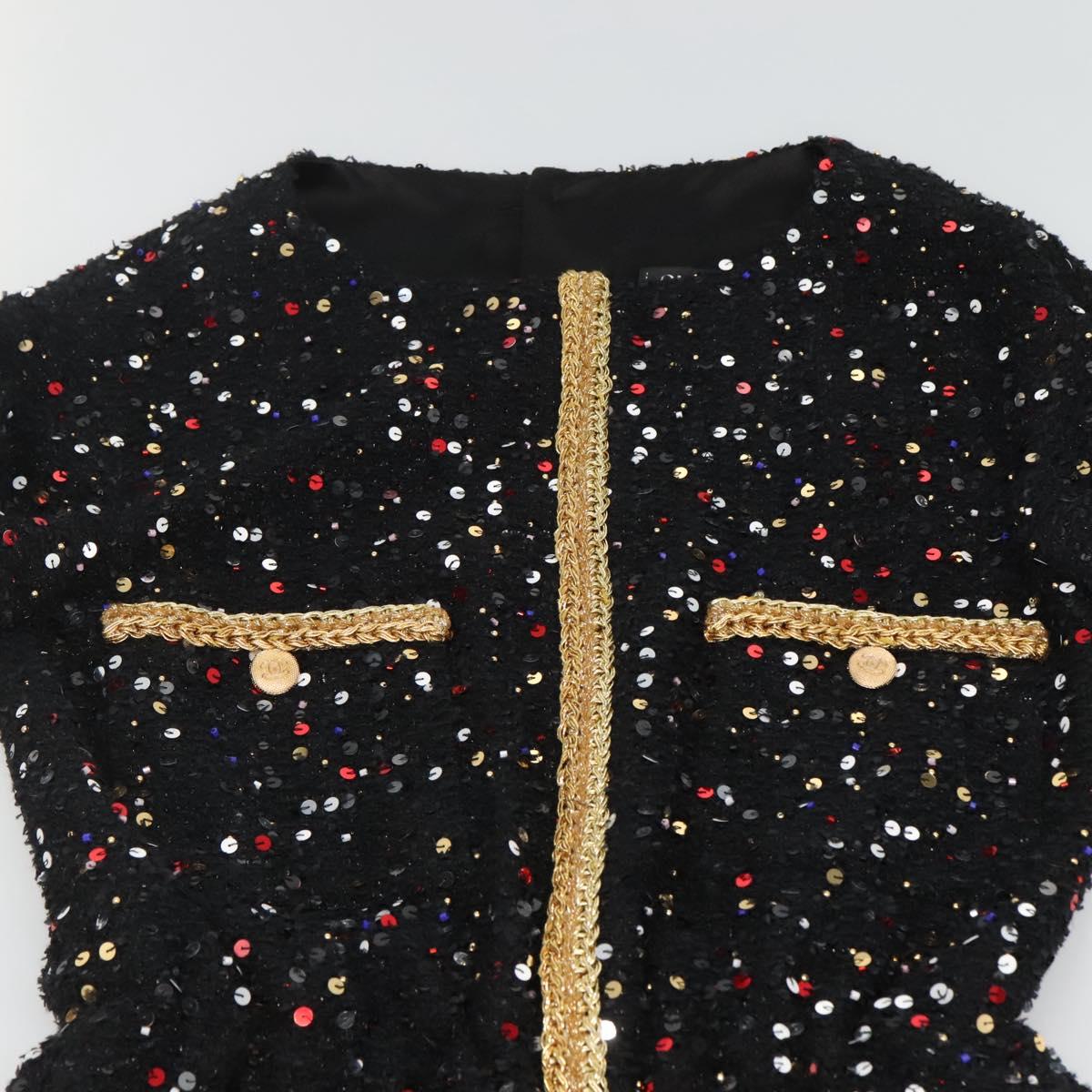 CHANEL One Piece Shirt Tweed Black CC Auth 126348M
