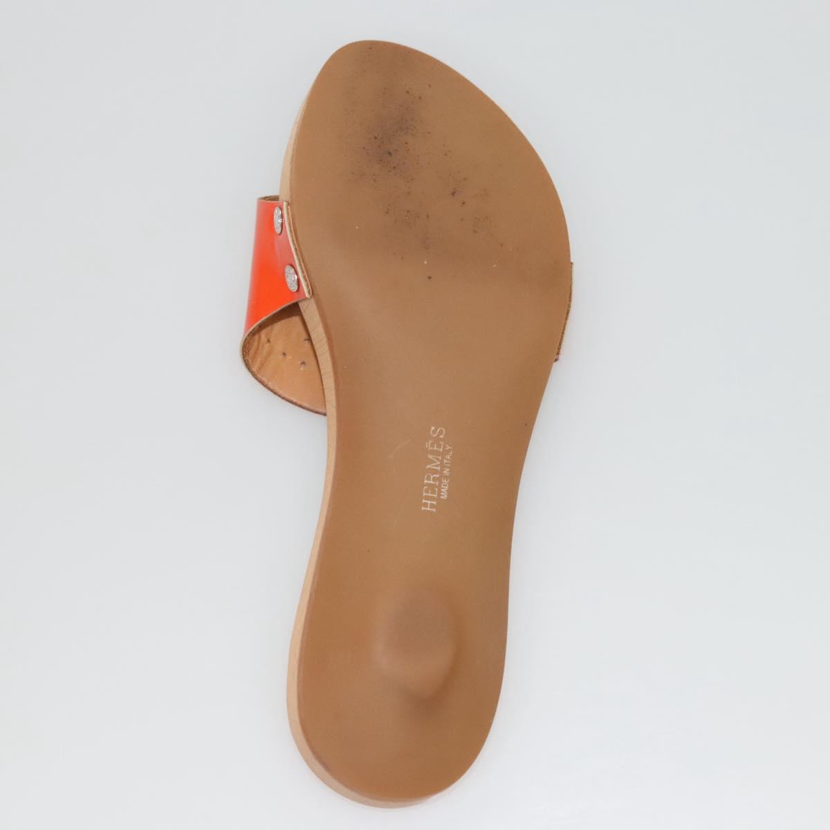 HERMES Sandals Patent leather Orange Auth 126351