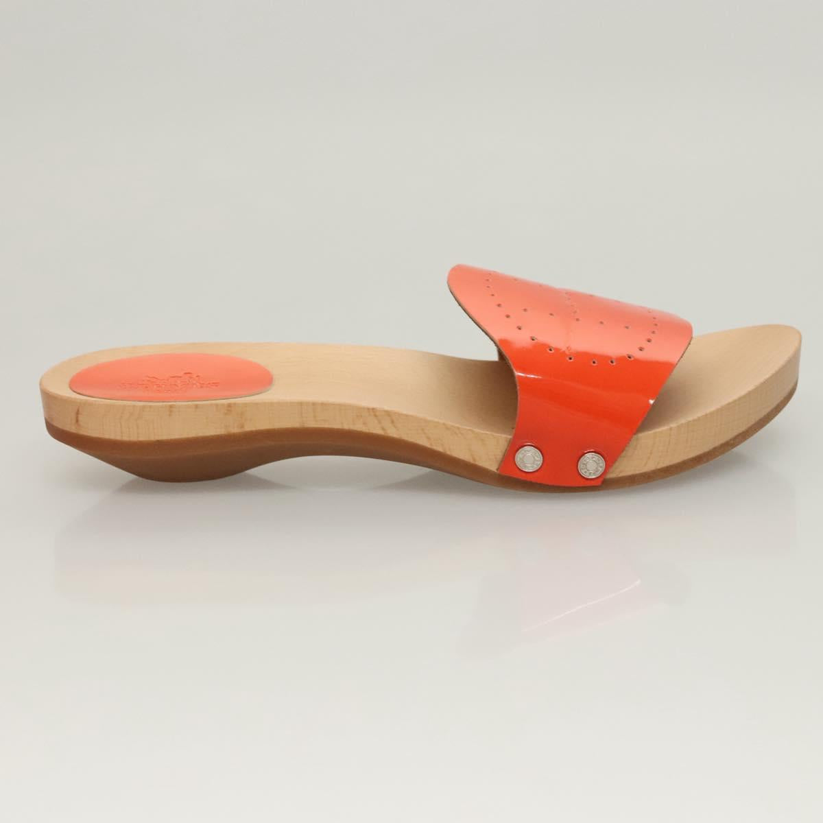 HERMES Sandals Patent leather Orange Auth 126351