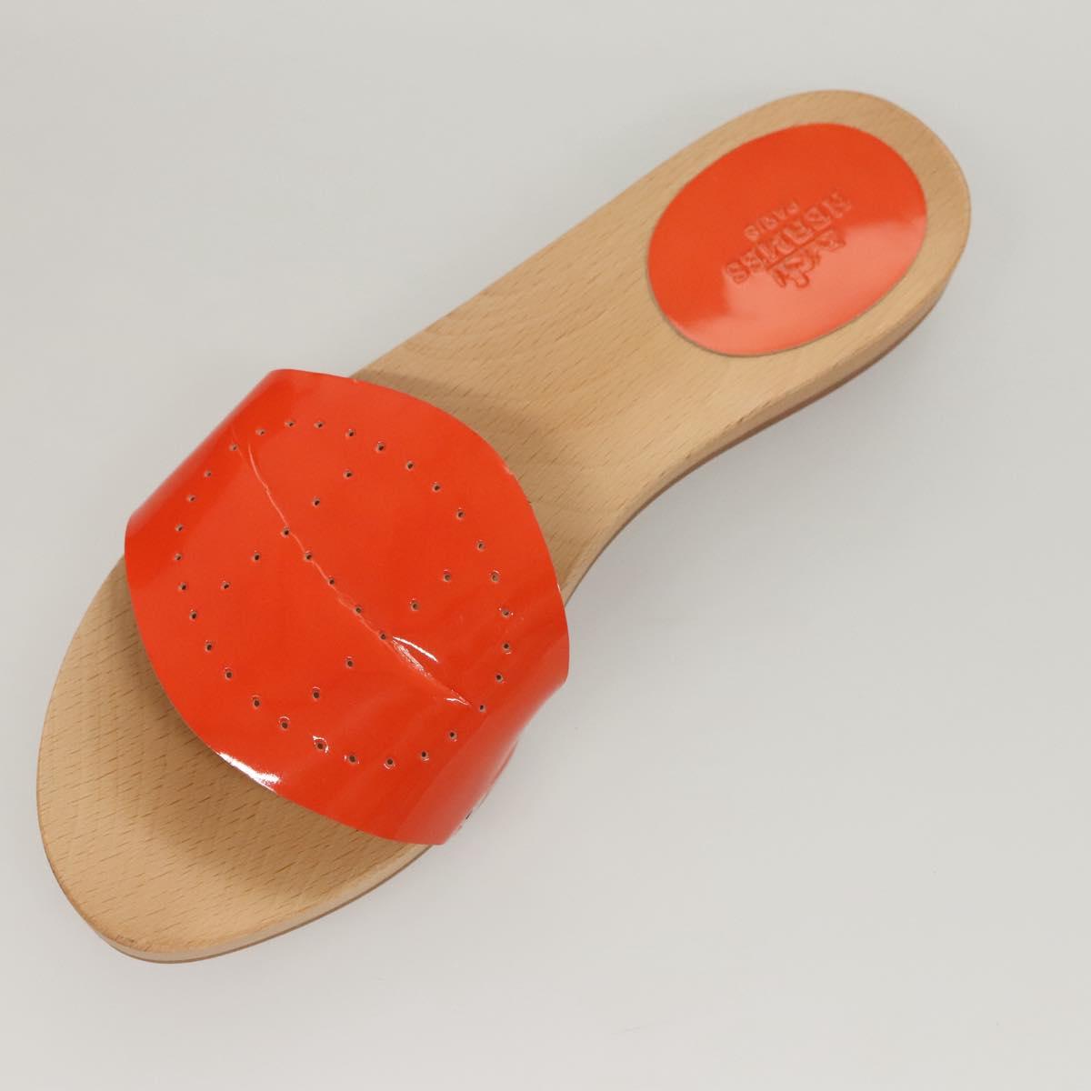 HERMES Sandals Patent leather Orange Auth 126351
