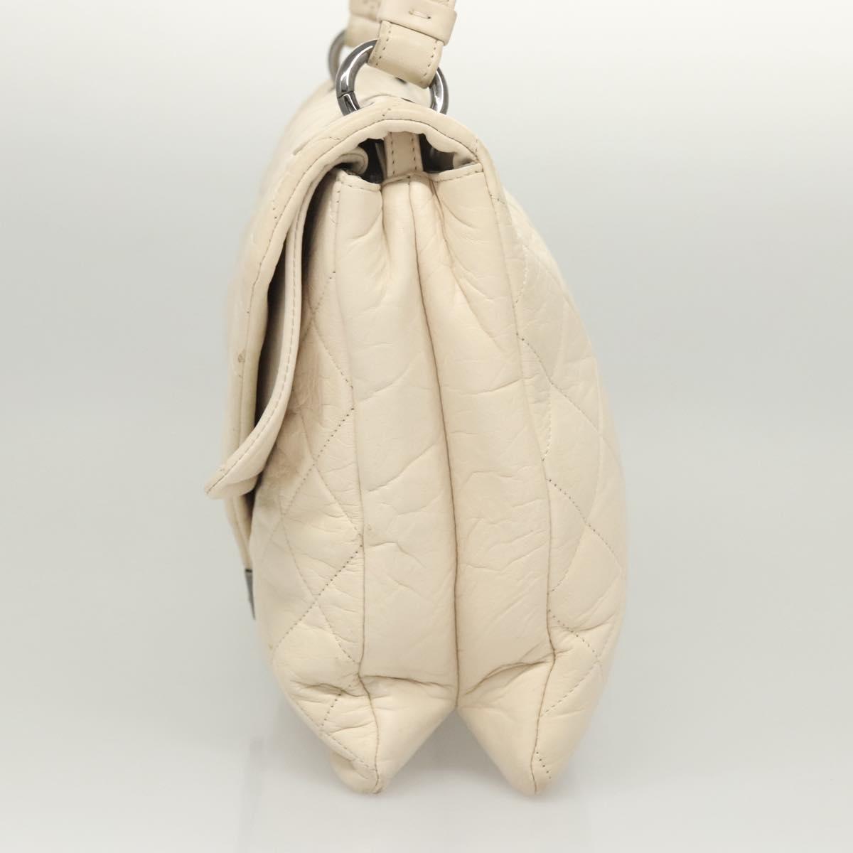 CHANEL Matelasse Shoulder Bag Lamb Skin White CC Auth 126364