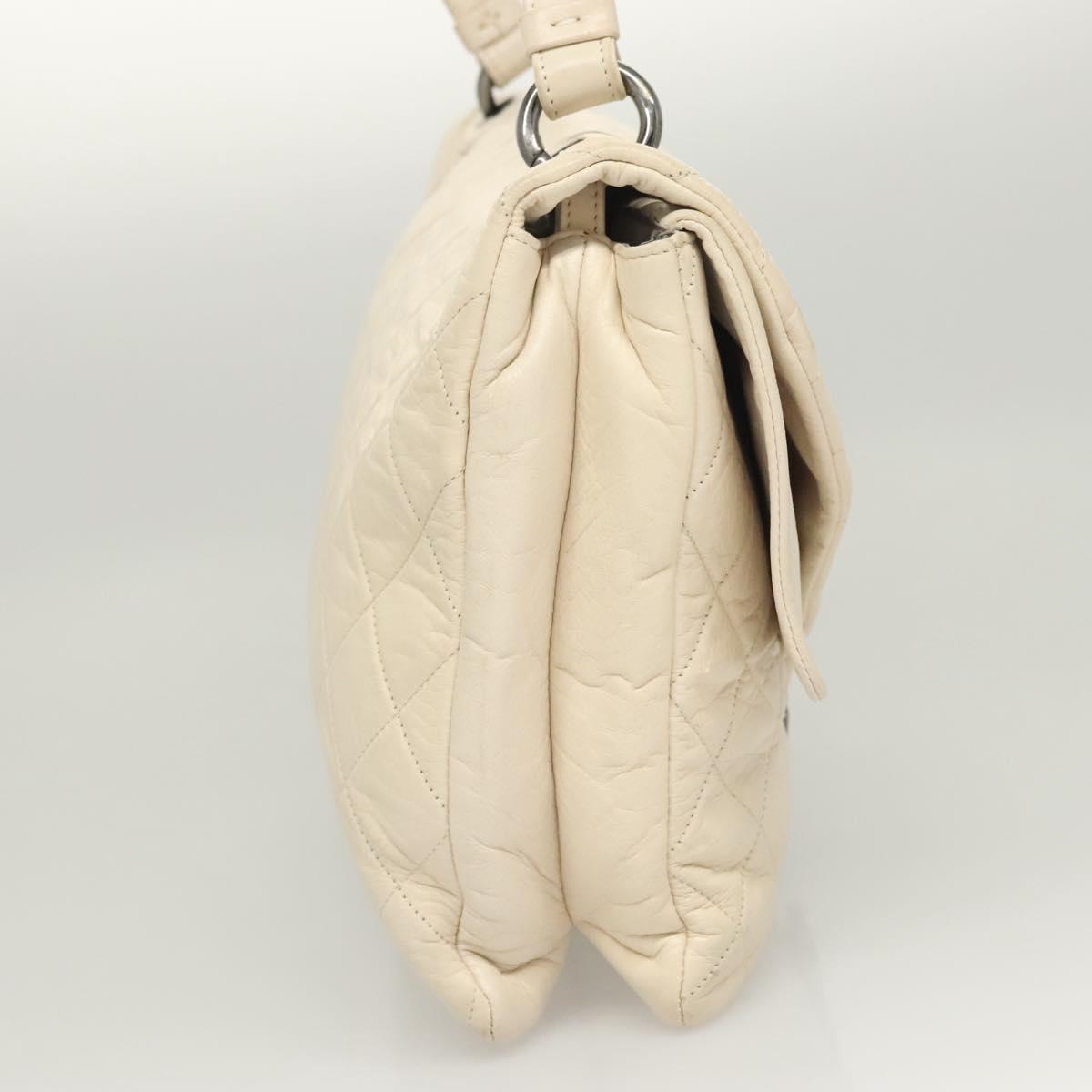 CHANEL Matelasse Shoulder Bag Lamb Skin White CC Auth 126364