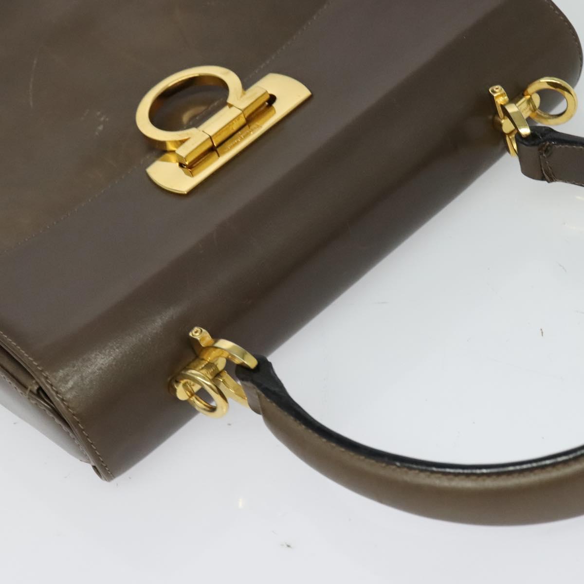 Salvatore Ferragamo Gancini Hand Bag Leather 2way Brown Gold Auth 126367