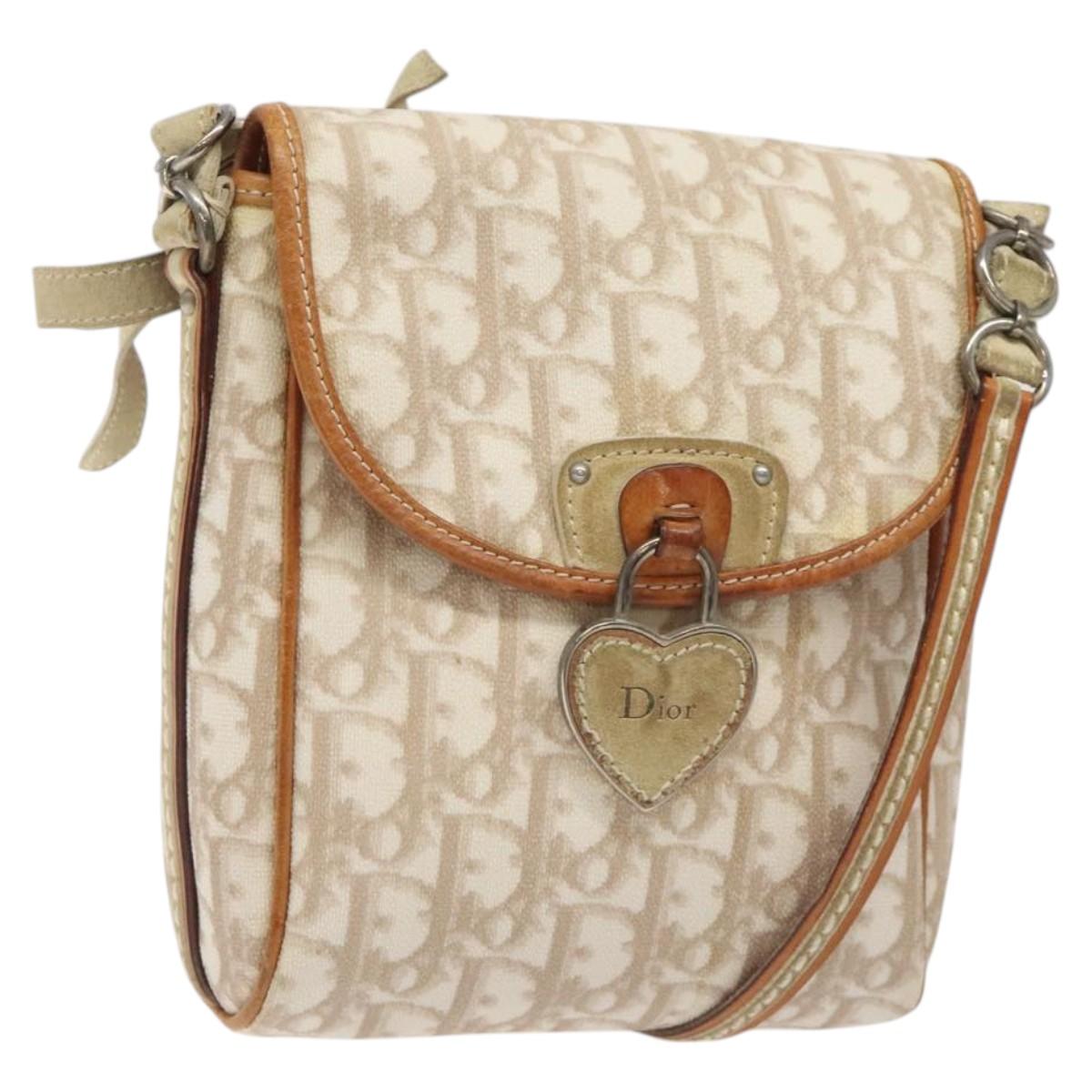 Christian Dior Trotter Canvas Romantic Bag PVC Beige Silver Auth 126372A