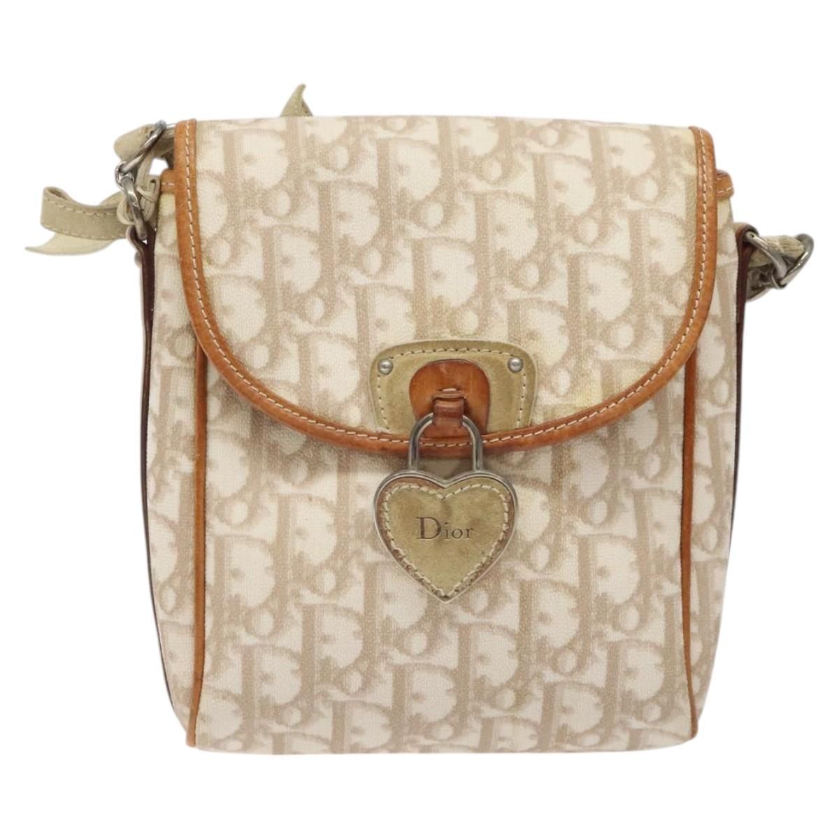 Christian Dior Trotter Canvas Romantic Bag PVC Beige Silver Auth 126372A