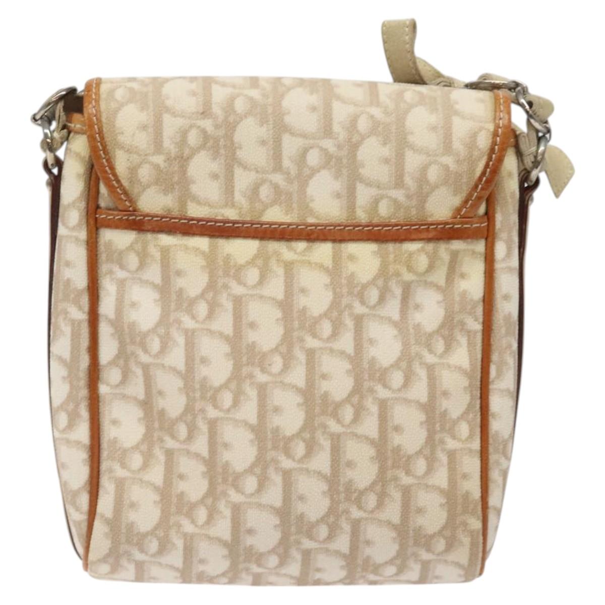 Christian Dior Trotter Canvas Romantic Bag PVC Beige Silver Auth 126372A