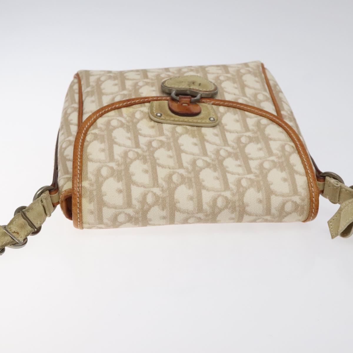 Christian Dior Trotter Canvas Romantic Bag PVC Beige Silver Auth 126372A