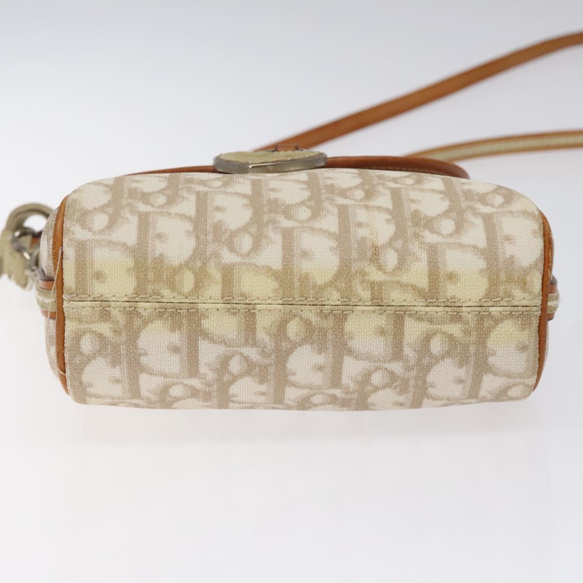 Christian Dior Trotter Canvas Romantic Bag PVC Beige Silver Auth 126372A