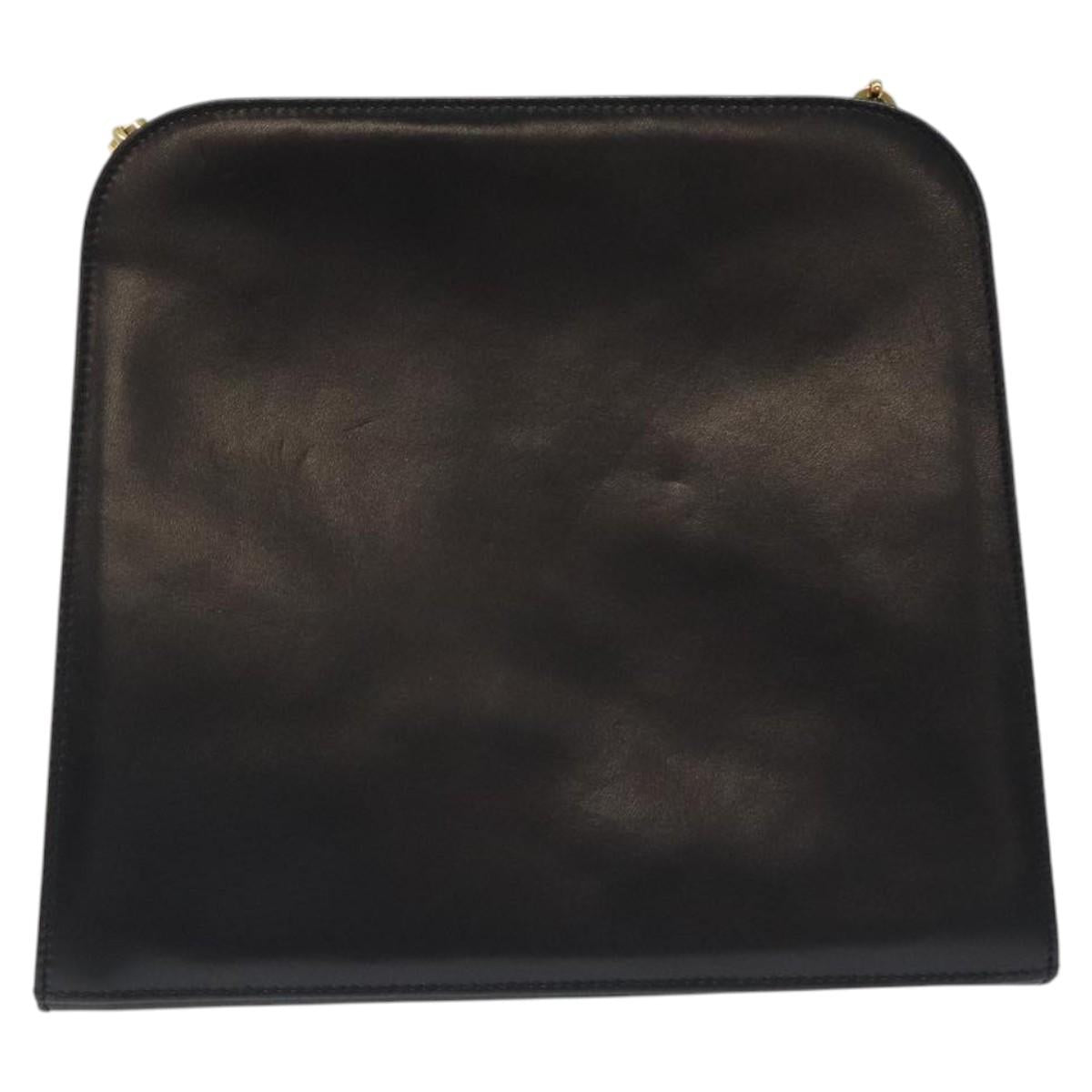 Salvatore Ferragamo Gancini Chain Shoulder Bag Leather Black Gold Auth 126376