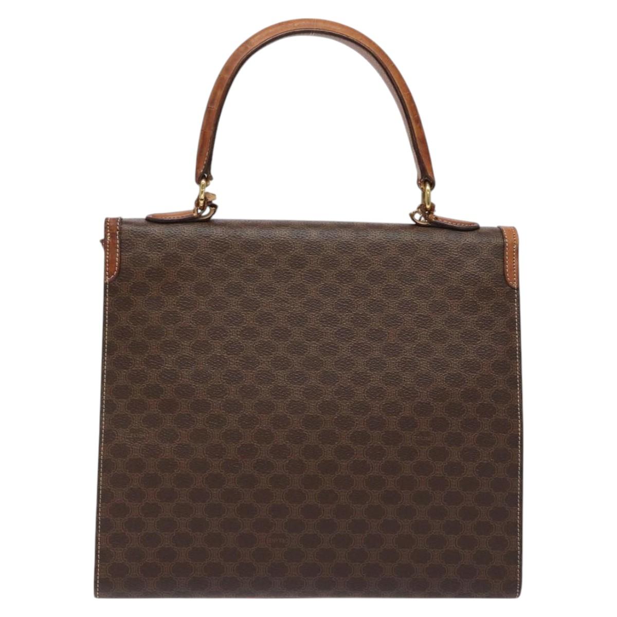 CELINE Macadam Canvas Hand Bag PVC Leather Brown Gold Auth 126378