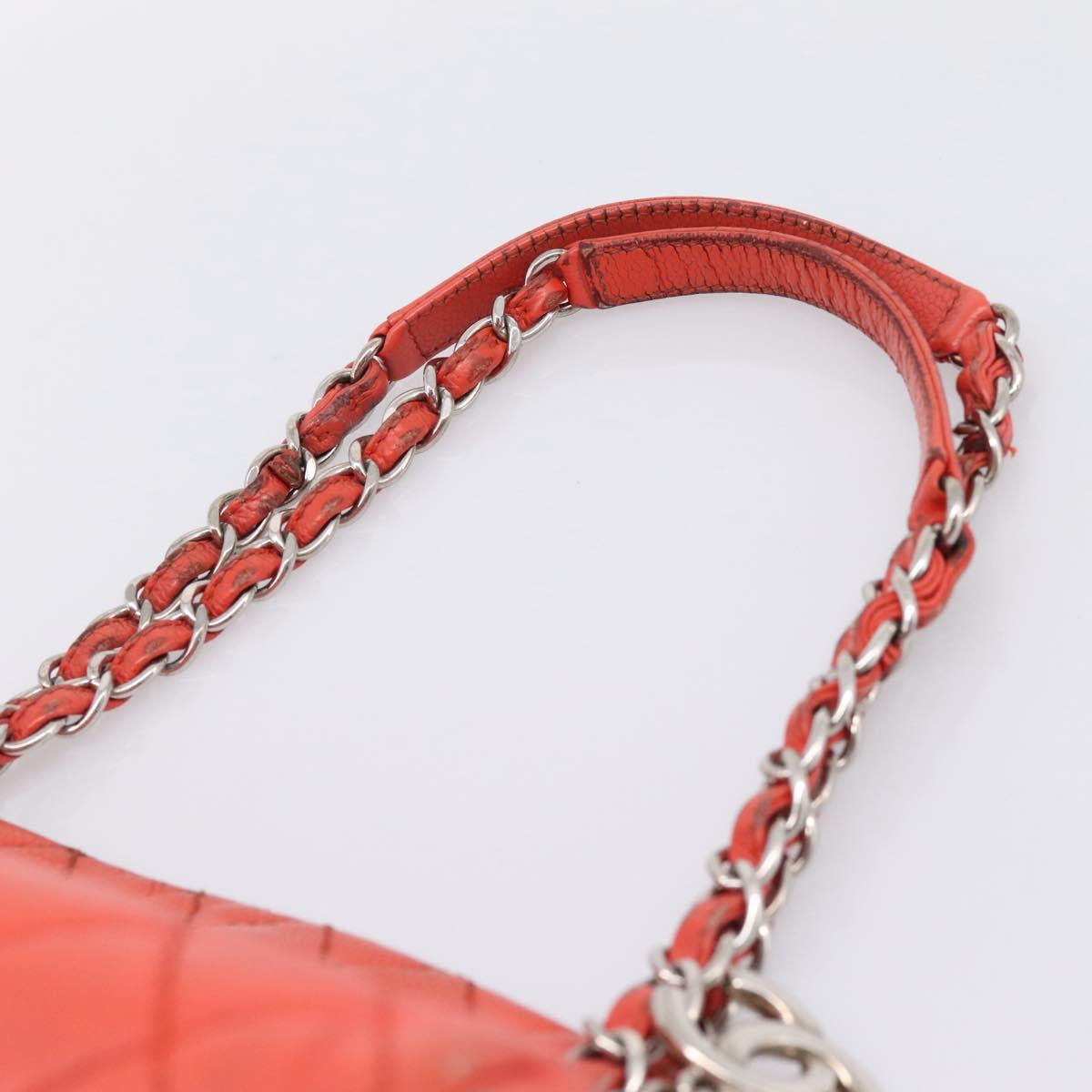 CHANEL Matelasse Chain Shoulder Bag Caviar Skin Orange Silver CC Auth 126379