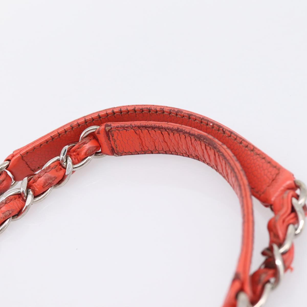 CHANEL Matelasse Chain Shoulder Bag Caviar Skin Orange Silver CC Auth 126379