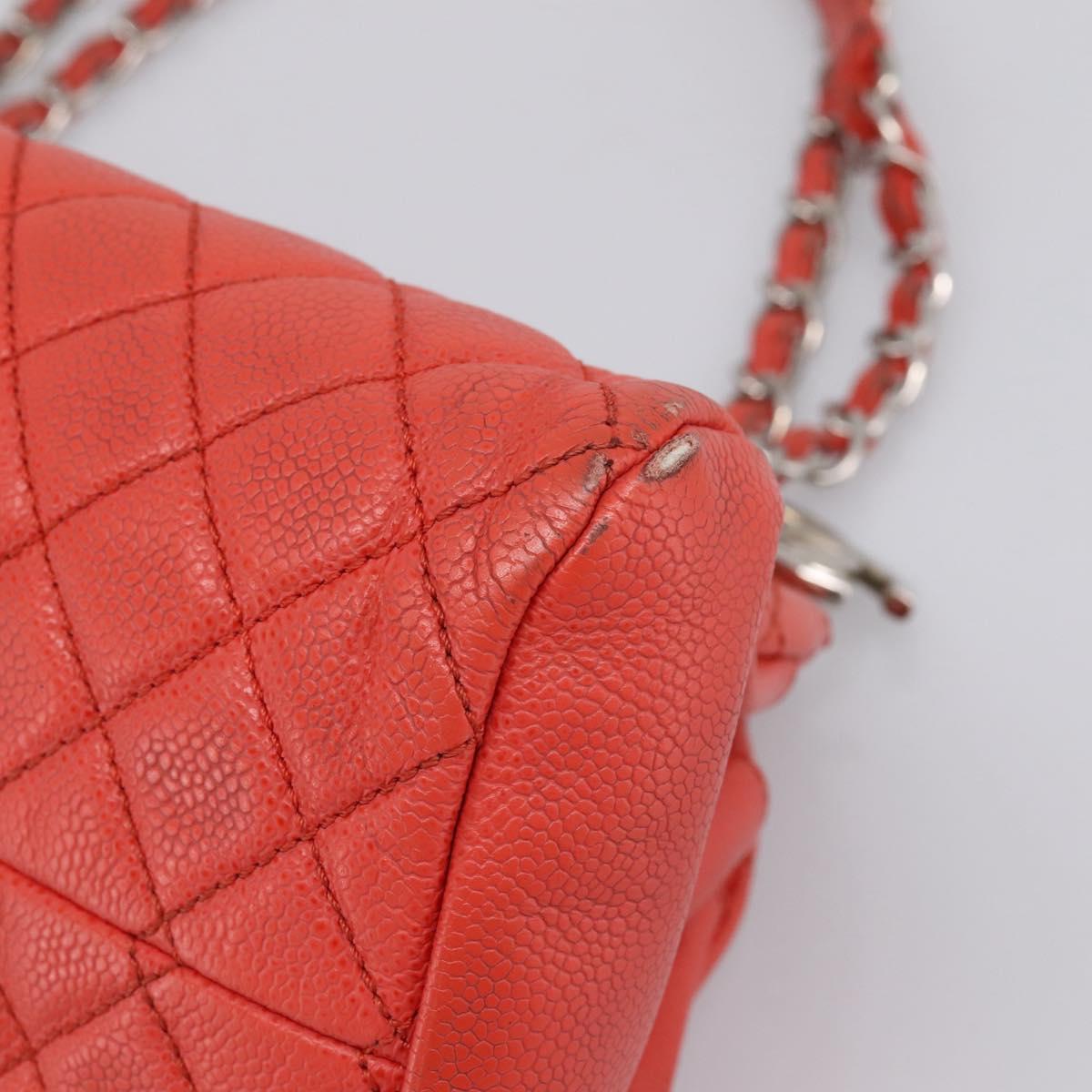 CHANEL Matelasse Chain Shoulder Bag Caviar Skin Orange Silver CC Auth 126379