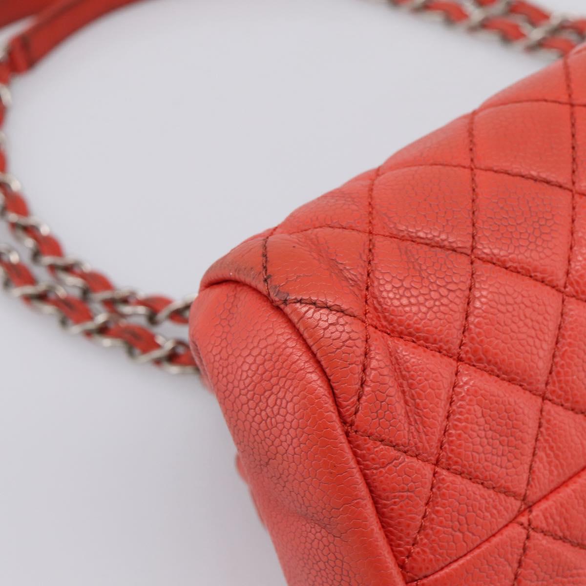 CHANEL Matelasse Chain Shoulder Bag Caviar Skin Orange Silver CC Auth 126379
