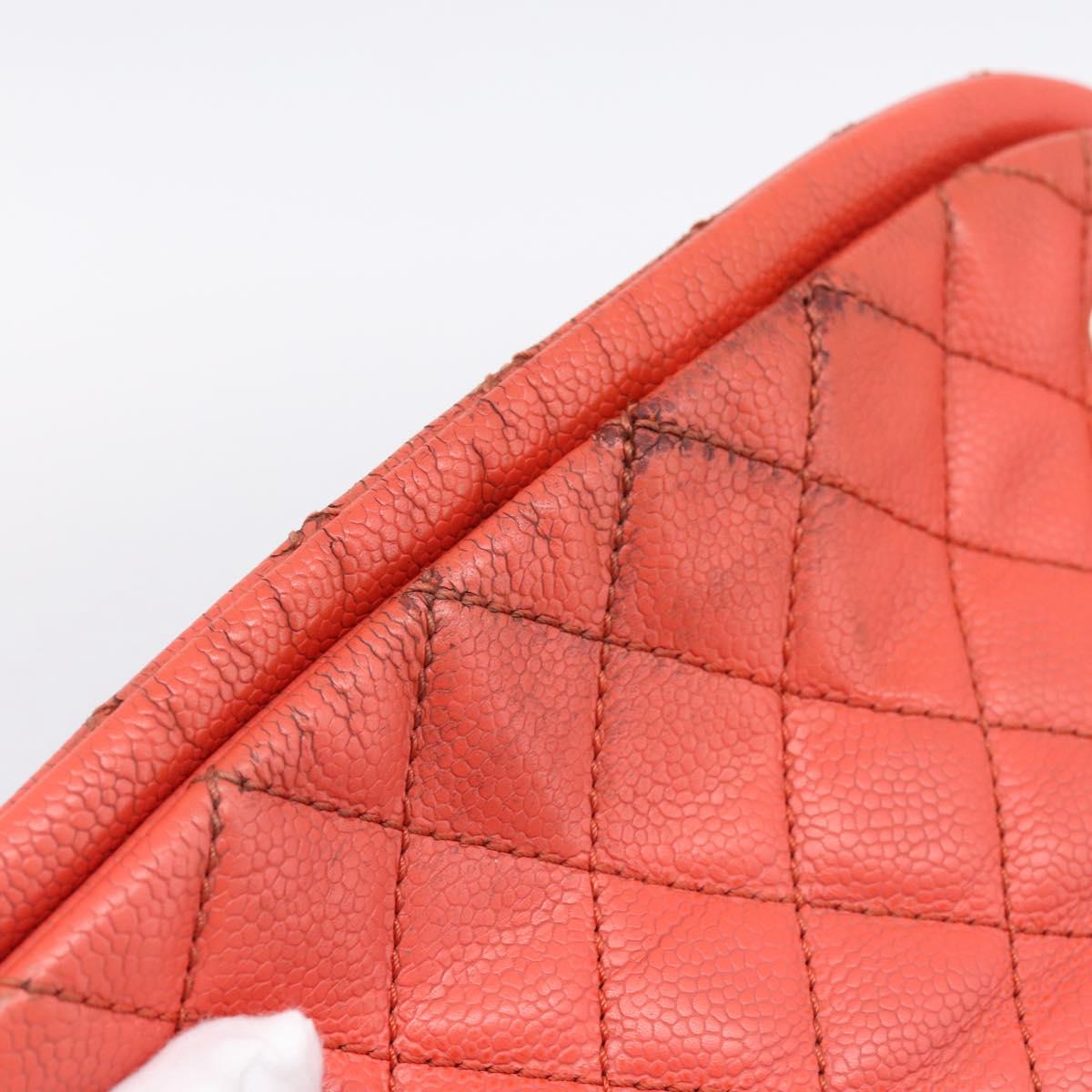 CHANEL Matelasse Chain Shoulder Bag Caviar Skin Orange Silver CC Auth 126379
