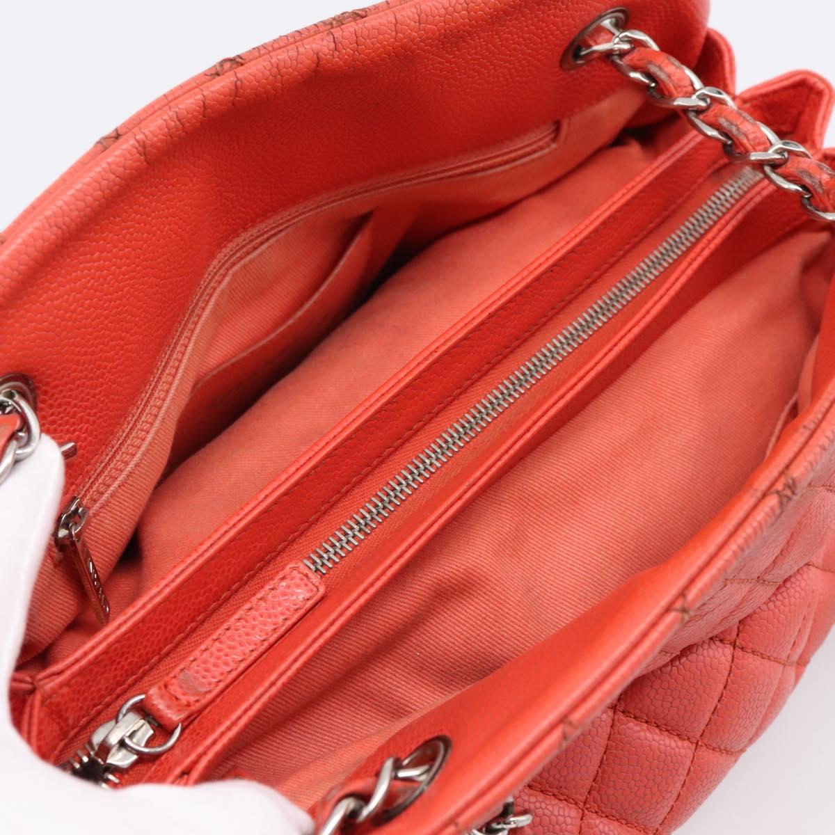 CHANEL Matelasse Chain Shoulder Bag Caviar Skin Orange Silver CC Auth 126379