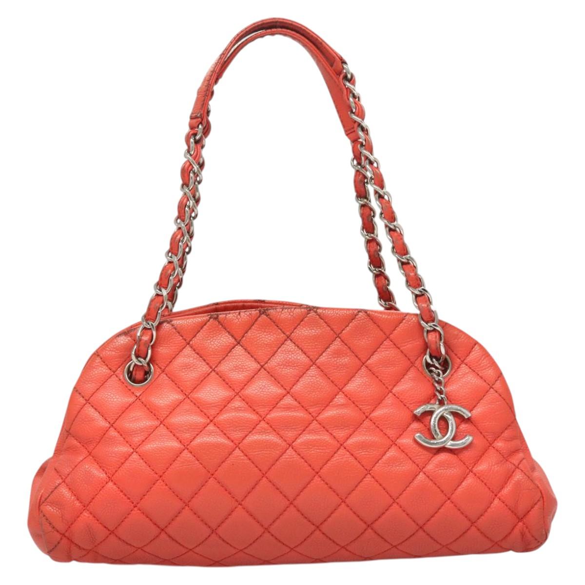CHANEL Matelasse Chain Shoulder Bag Caviar Skin Orange Silver CC Auth 126379