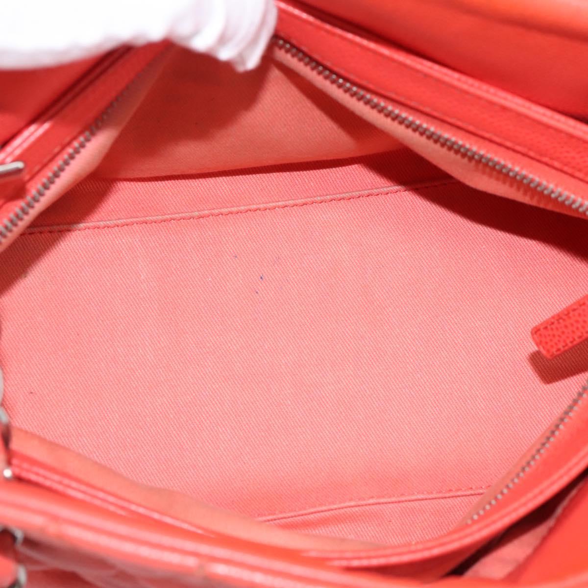 CHANEL Matelasse Chain Shoulder Bag Caviar Skin Orange Silver CC Auth 126379