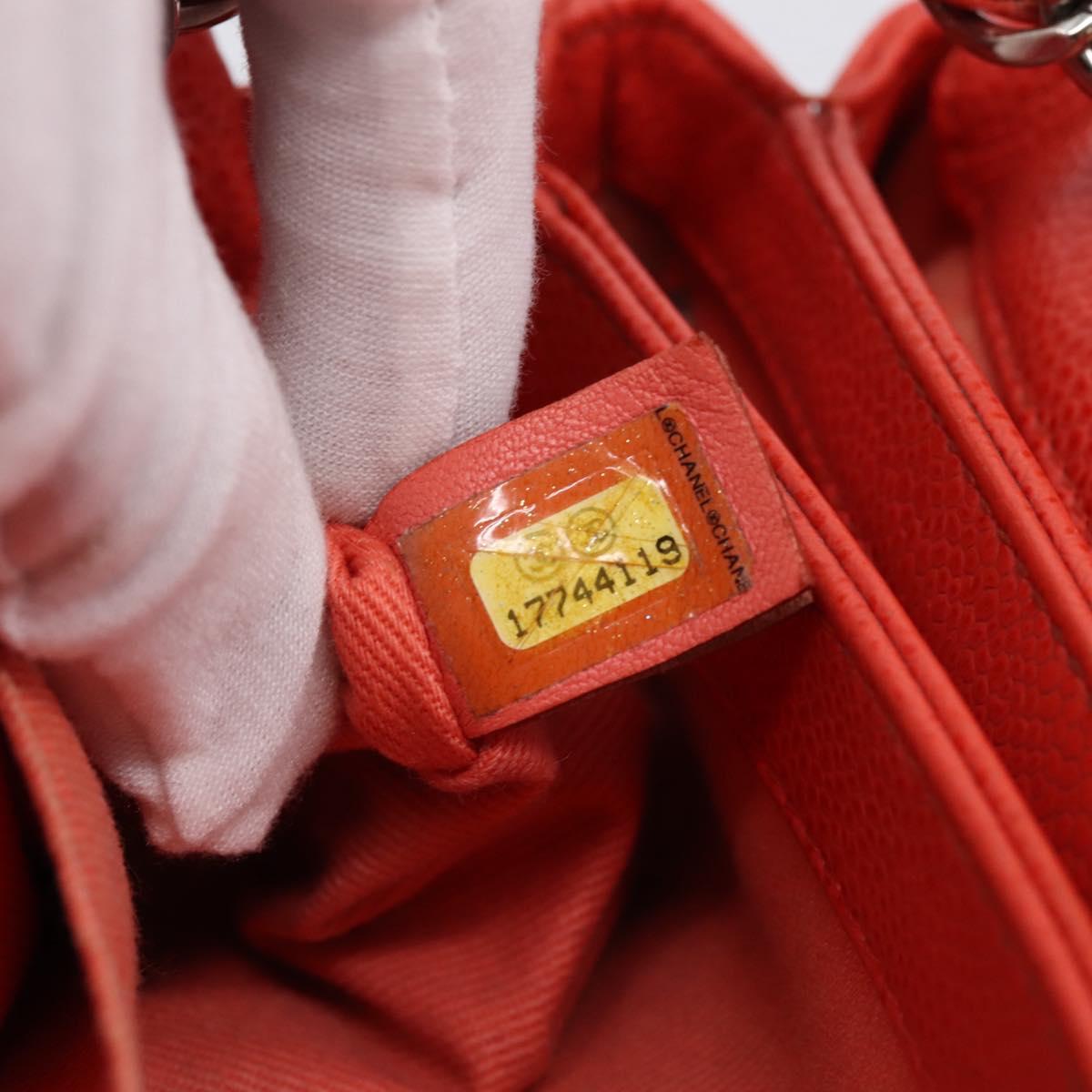 CHANEL Matelasse Chain Shoulder Bag Caviar Skin Orange Silver CC Auth 126379