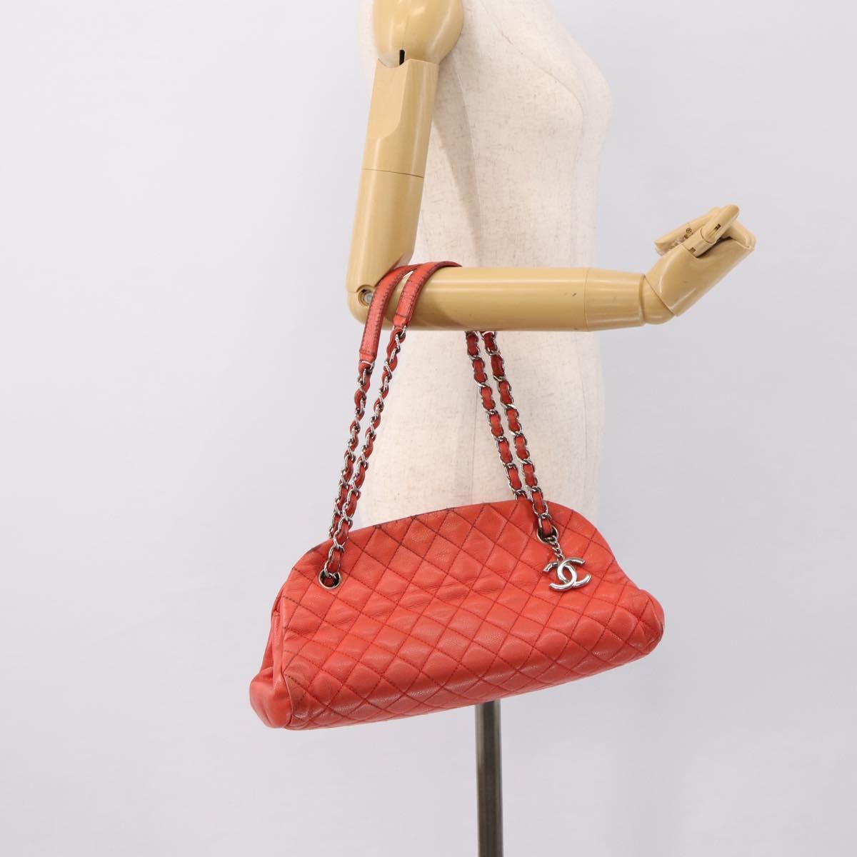 CHANEL Matelasse Chain Shoulder Bag Caviar Skin Orange Silver CC Auth 126379