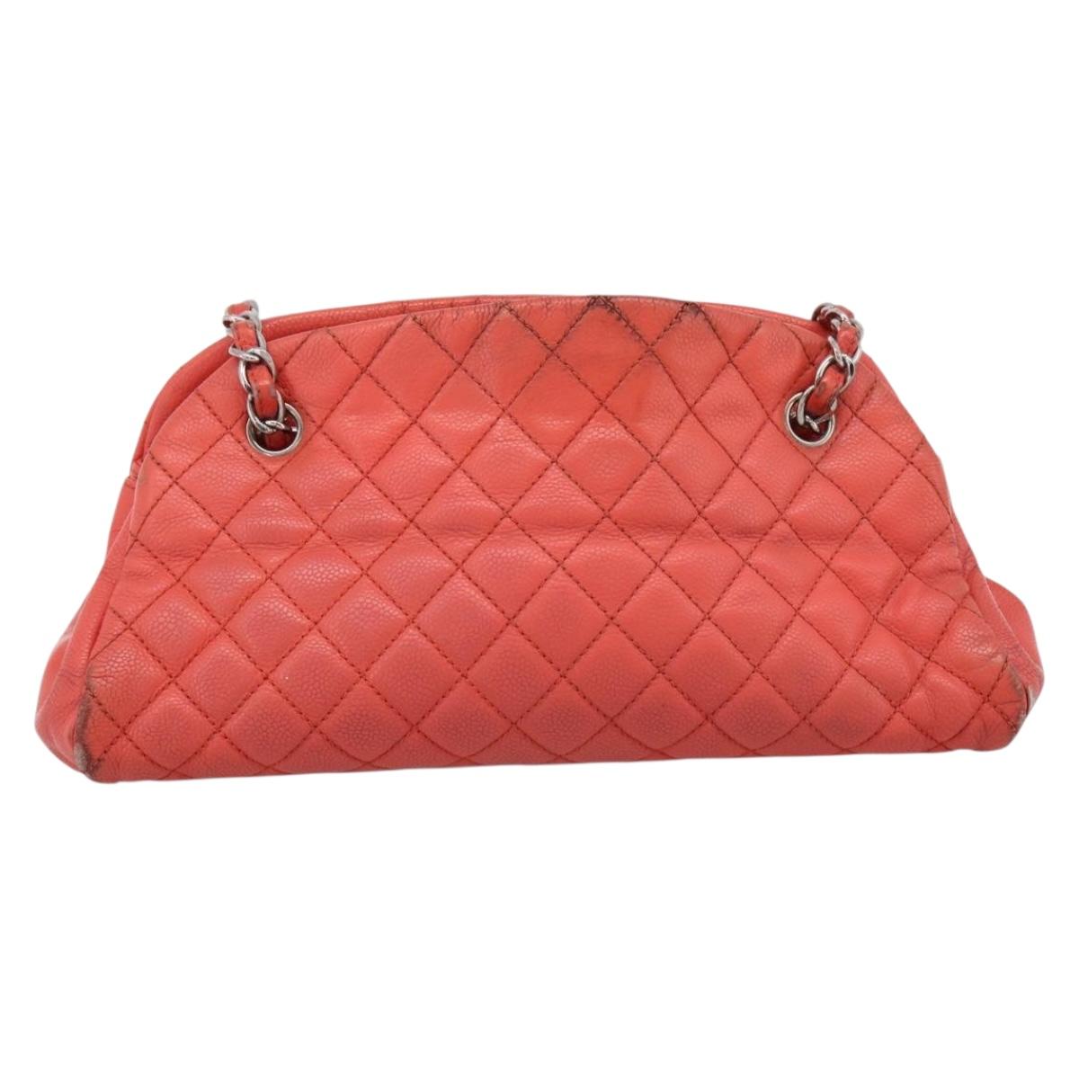 CHANEL Matelasse Chain Shoulder Bag Caviar Skin Orange Silver CC Auth 126379